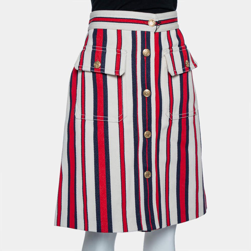 Gray Gucci Multicolor Striped Twill Button Front A-Line Skirt L