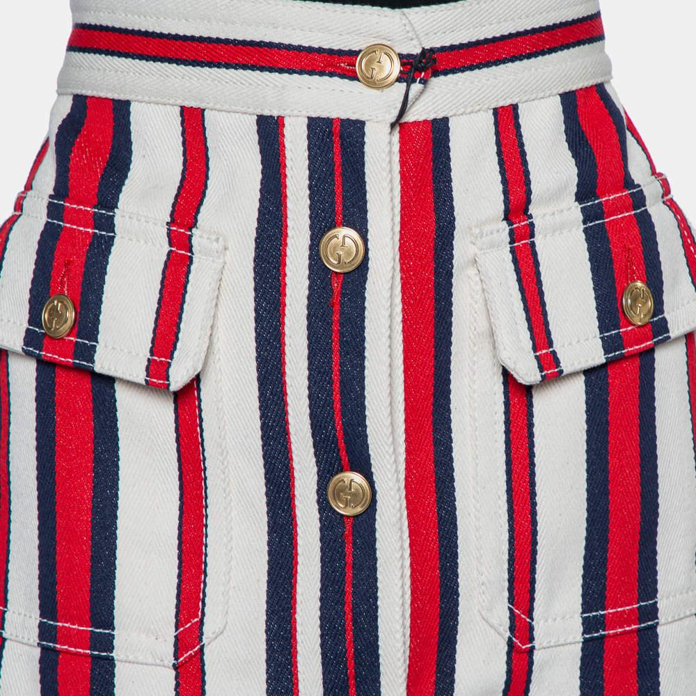 Gucci Multicolor Striped Twill Button Front A-Line Skirt L In Excellent Condition In Dubai, Al Qouz 2