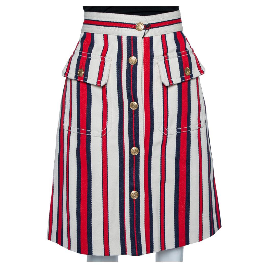 Gucci Multicolor Striped Twill Button Front A-Line Skirt L