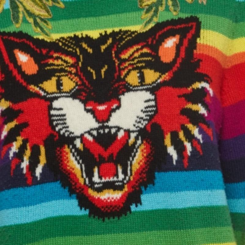 Mehrfarbig gestreifter, bestickter Gucci-Pullover aus Wolle, M im Angebot 2