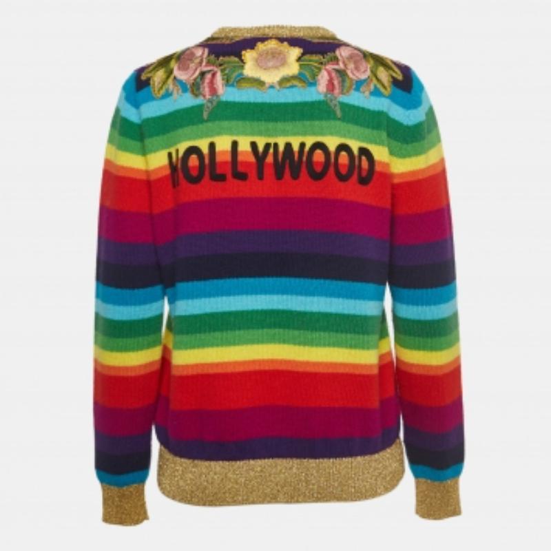 Mehrfarbig gestreifter, bestickter Gucci-Pullover aus Wolle, M im Angebot 3