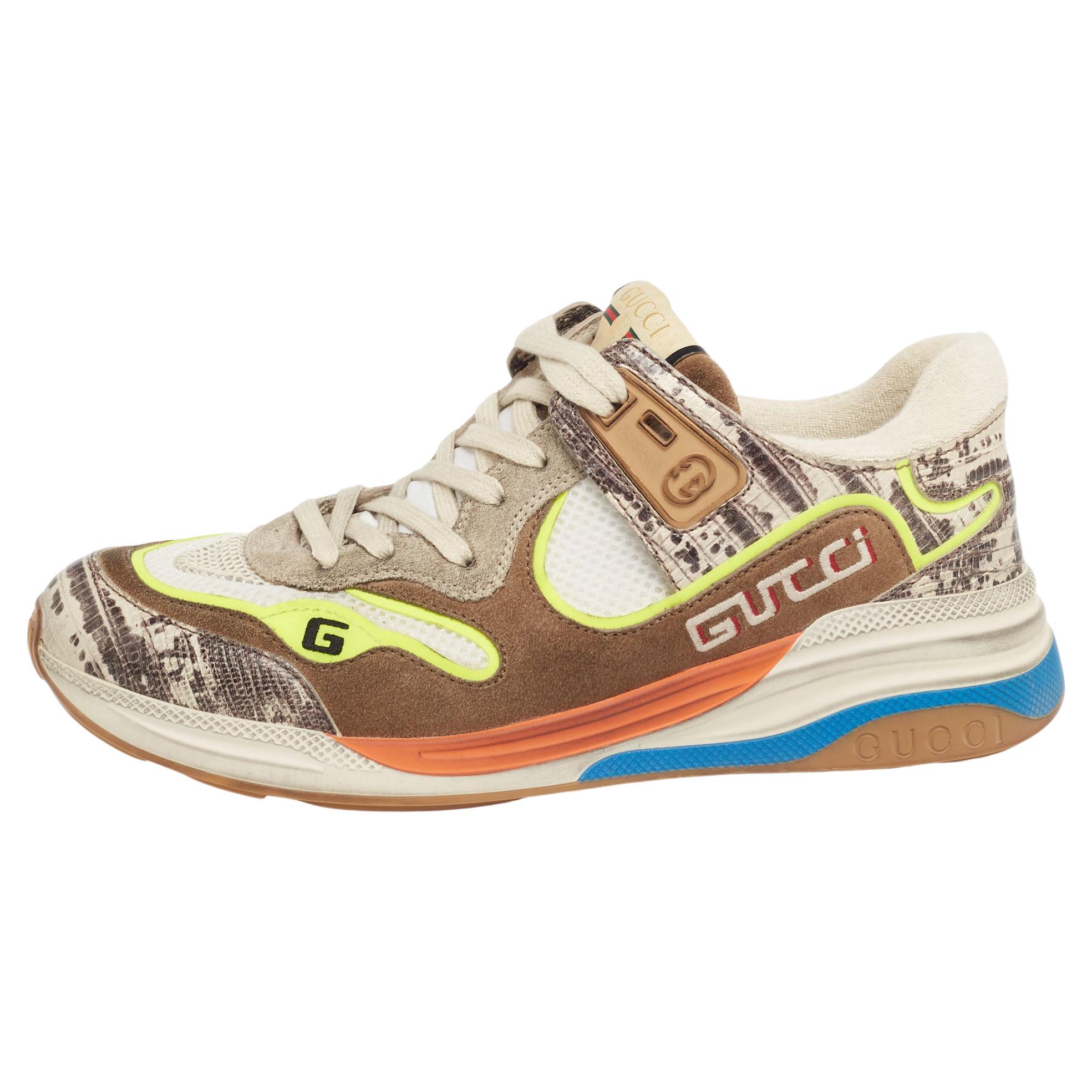 Gucci Multicolor Suede And Fabric Lace Up Sneakers Size 39