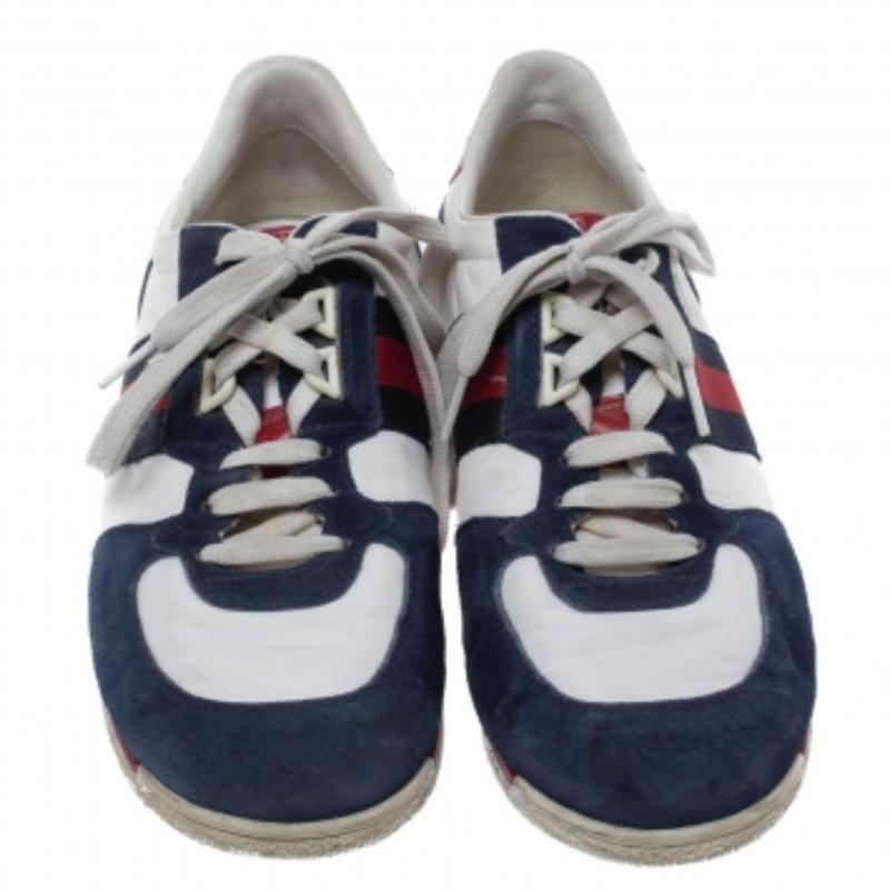 Baskets basses Gucci en daim et nylon multicolore à lacets, taille 39 en vente 5