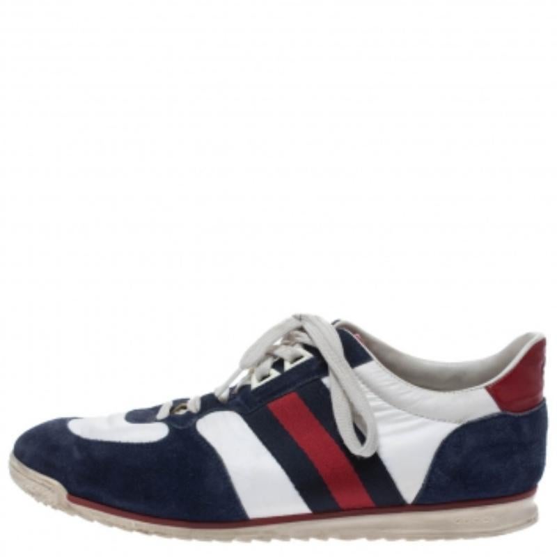 Baskets basses Gucci en daim et nylon multicolore à lacets, taille 39 État moyen - En vente à Dubai, Al Qouz 2