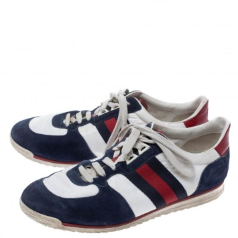 Baskets basses Gucci en daim et nylon multicolore à lacets, taille 39 en vente 4