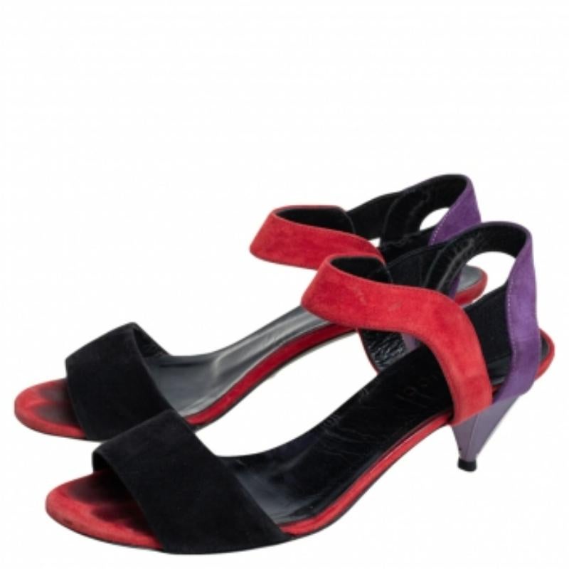 Noir Gucci - Sandales Liberty à lanières à chevilles en daim multicolore, taille 35