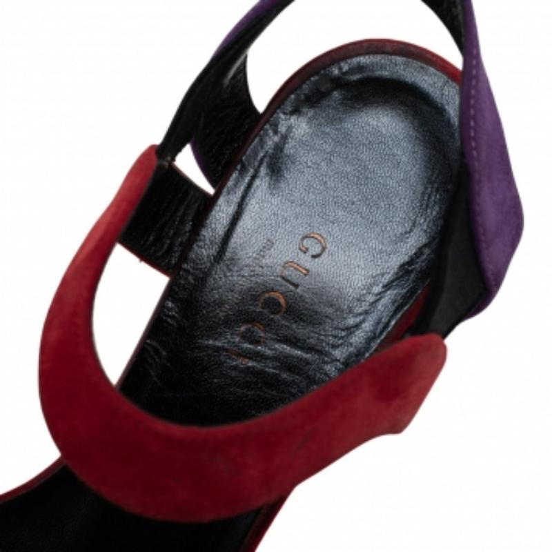  Gucci - Sandales Liberty à lanières à chevilles en daim multicolore, taille 35 Pour femmes 