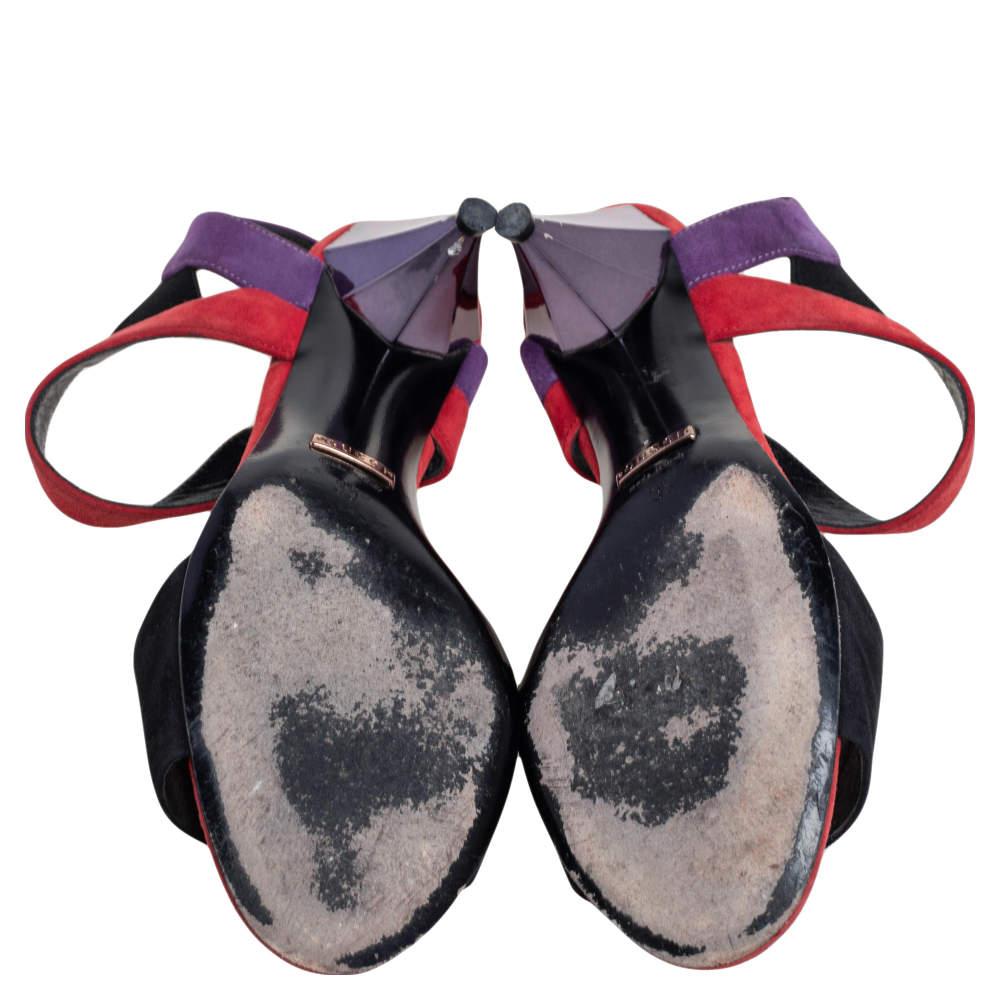 Gucci - Sandales Liberty à lanières à chevilles en daim multicolore, taille 35 1