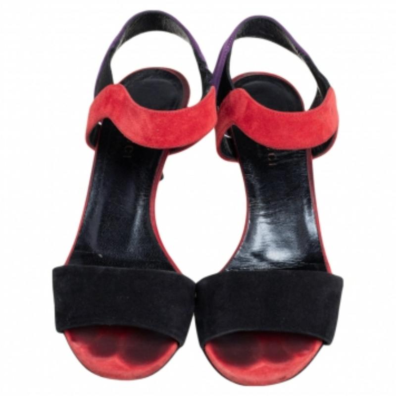 Gucci - Sandales Liberty à lanières à chevilles en daim multicolore, taille 35 1