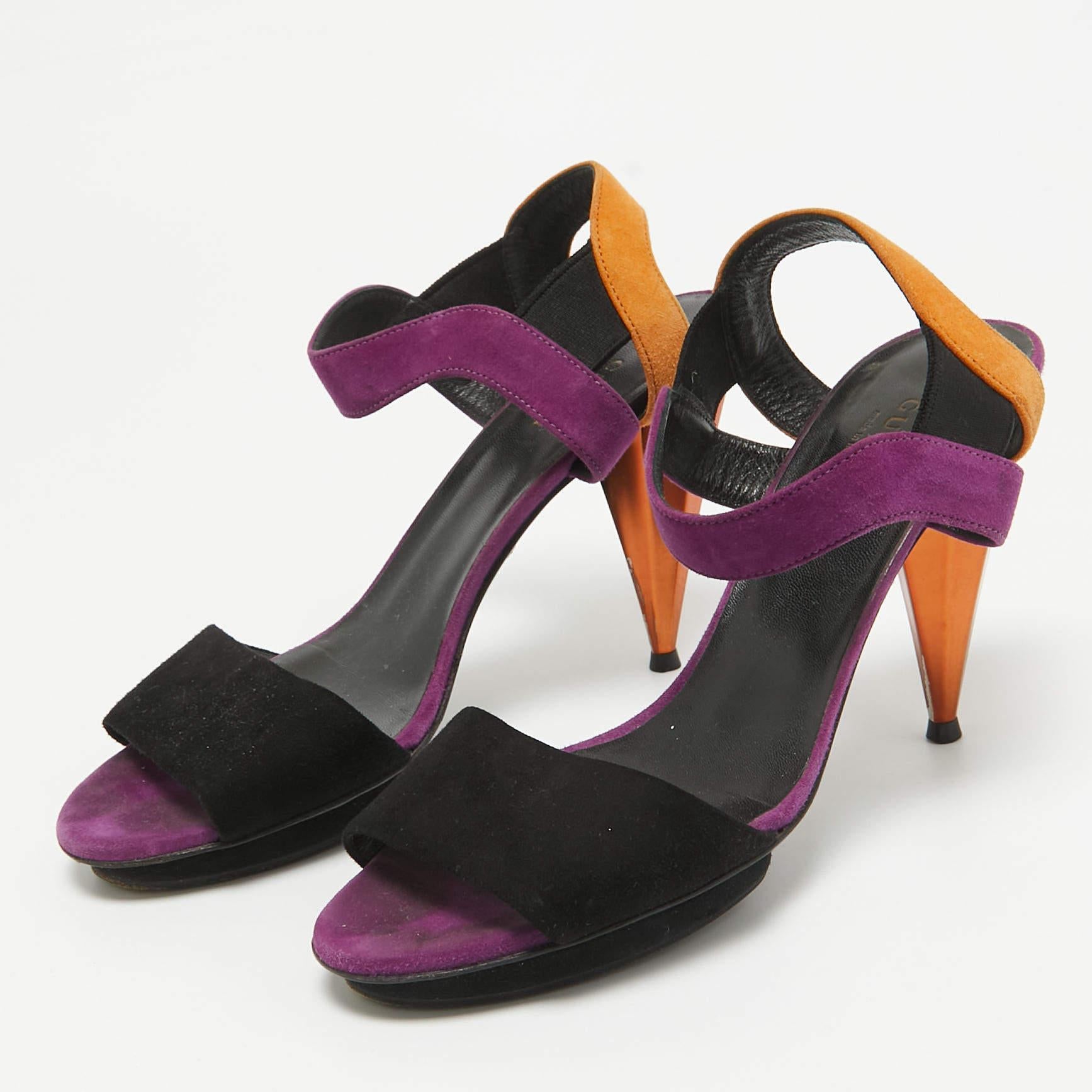 Marron Gucci - Sandales Liberty à lanières à chevilles en daim multicolore, taille 37 en vente