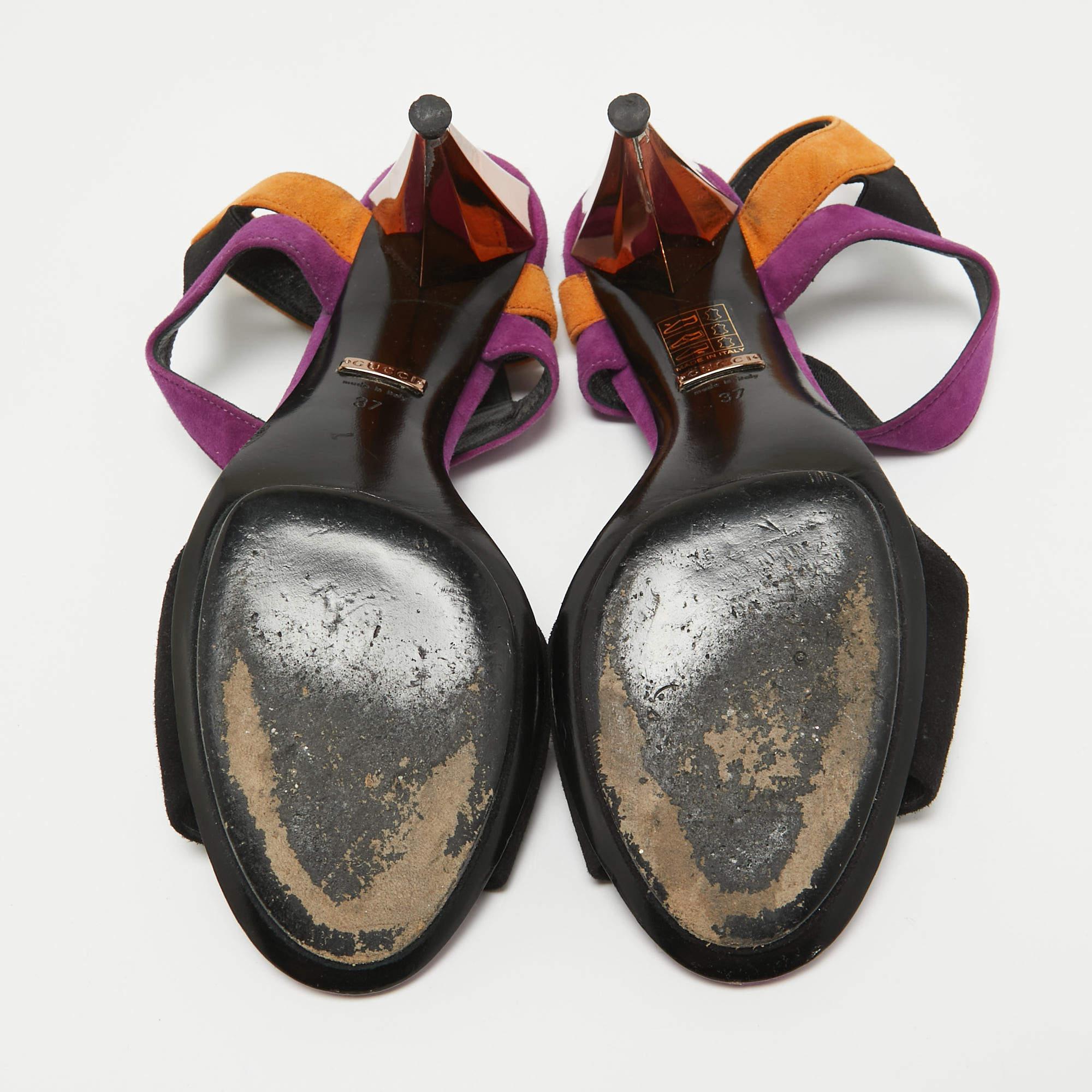 Gucci - Sandales Liberty à lanières à chevilles en daim multicolore, taille 37 en vente 1