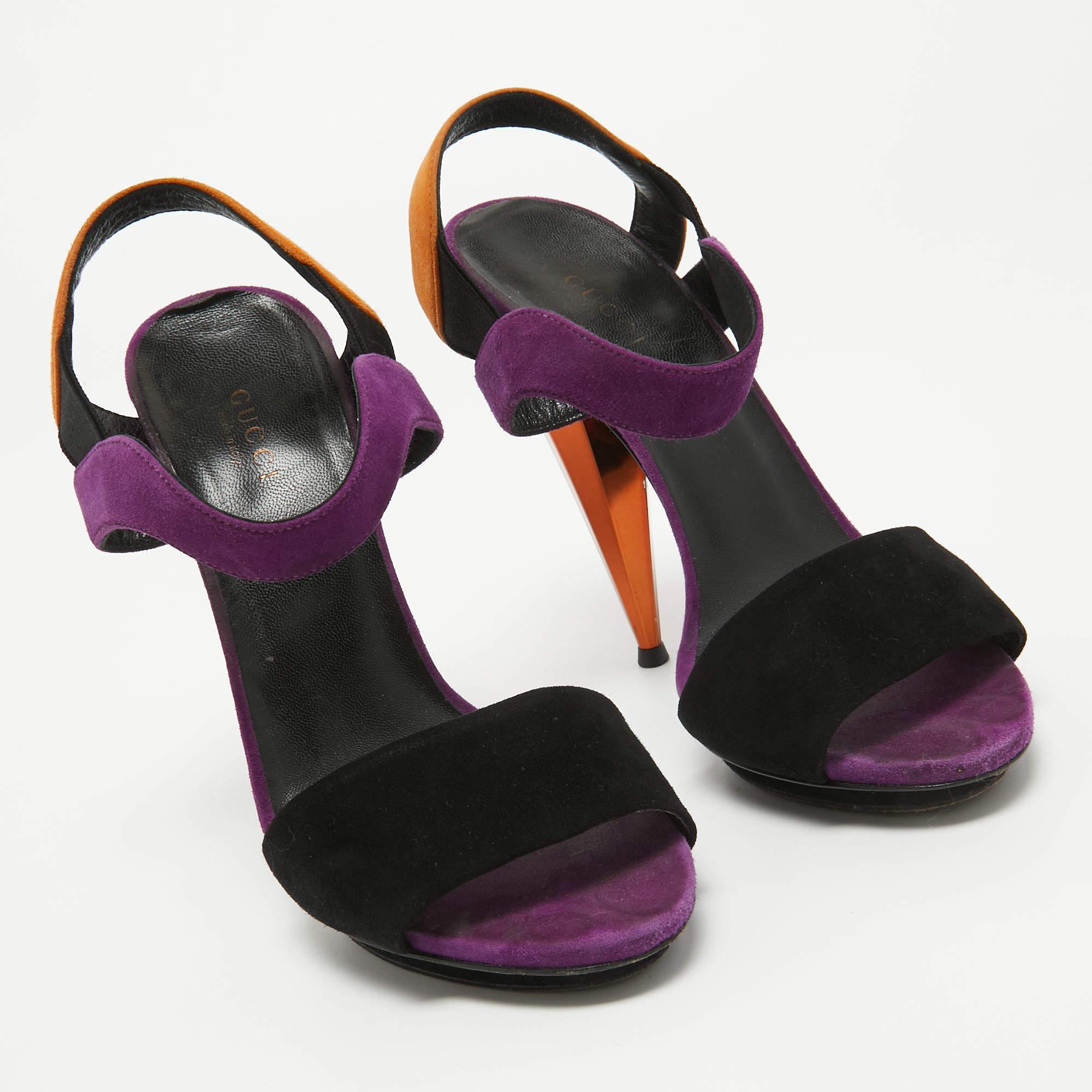Gucci Multicolor Suede Liberty Platform Sandals Size 37.5 For Sale 1