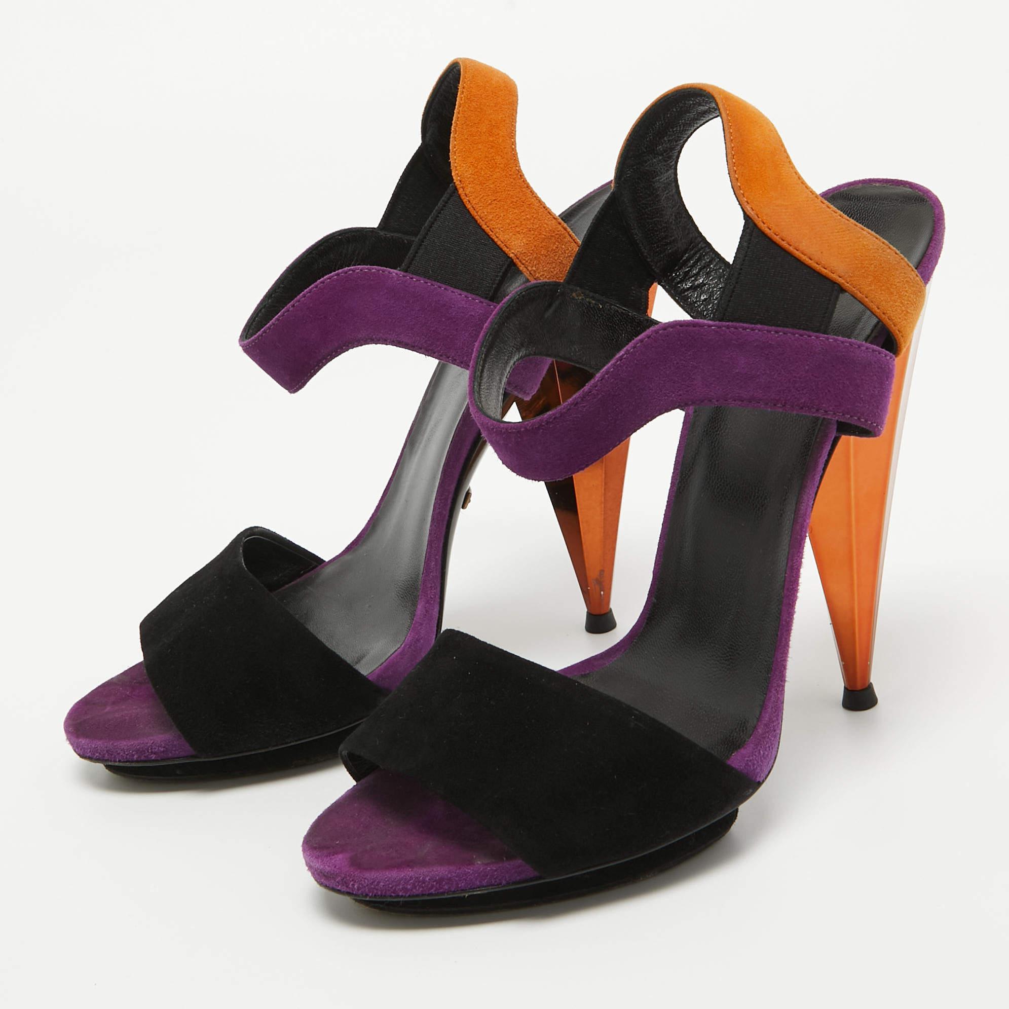 Gucci Multicolor Suede Liberty Platform Sandals Size 37.5 For Sale 2