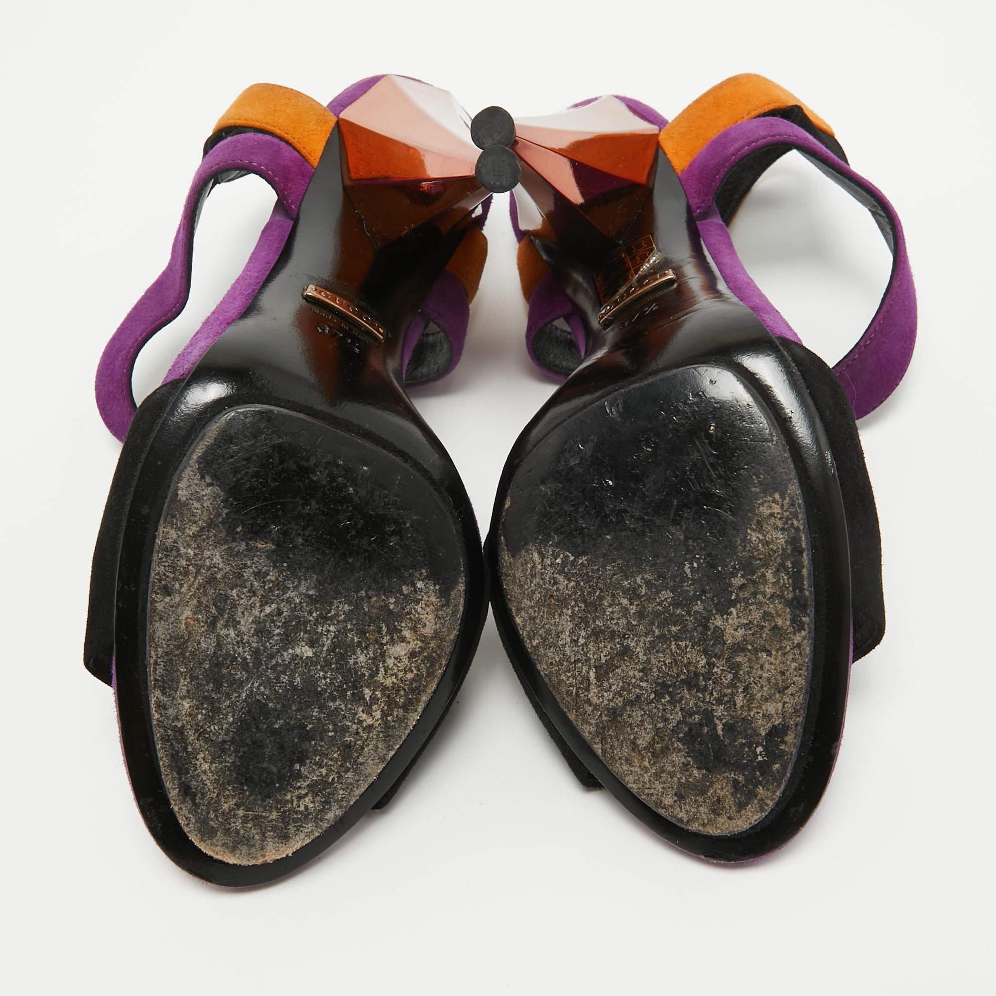 Gucci - Sandales à plateforme Liberty en daim multicolore, taille 37,5 en vente 3