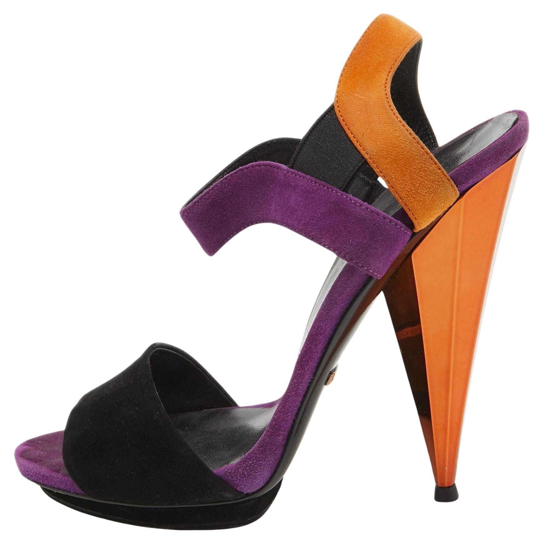 Gucci - Sandales à plateforme Liberty en daim multicolore, taille 37,5 en vente
