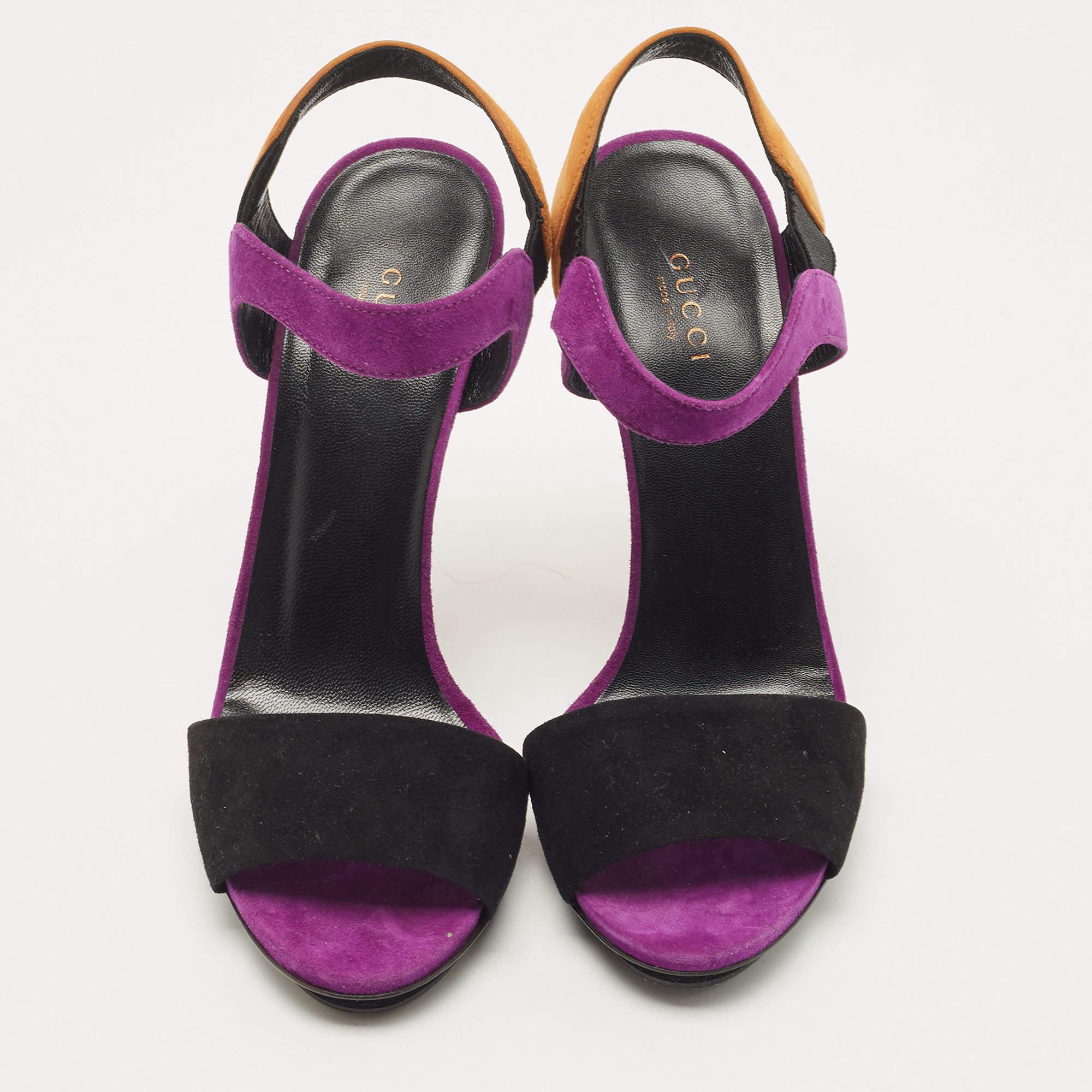 Gucci Multicolor Suede Mirrored Ankle Strap Pump Size 39 For Sale 1
