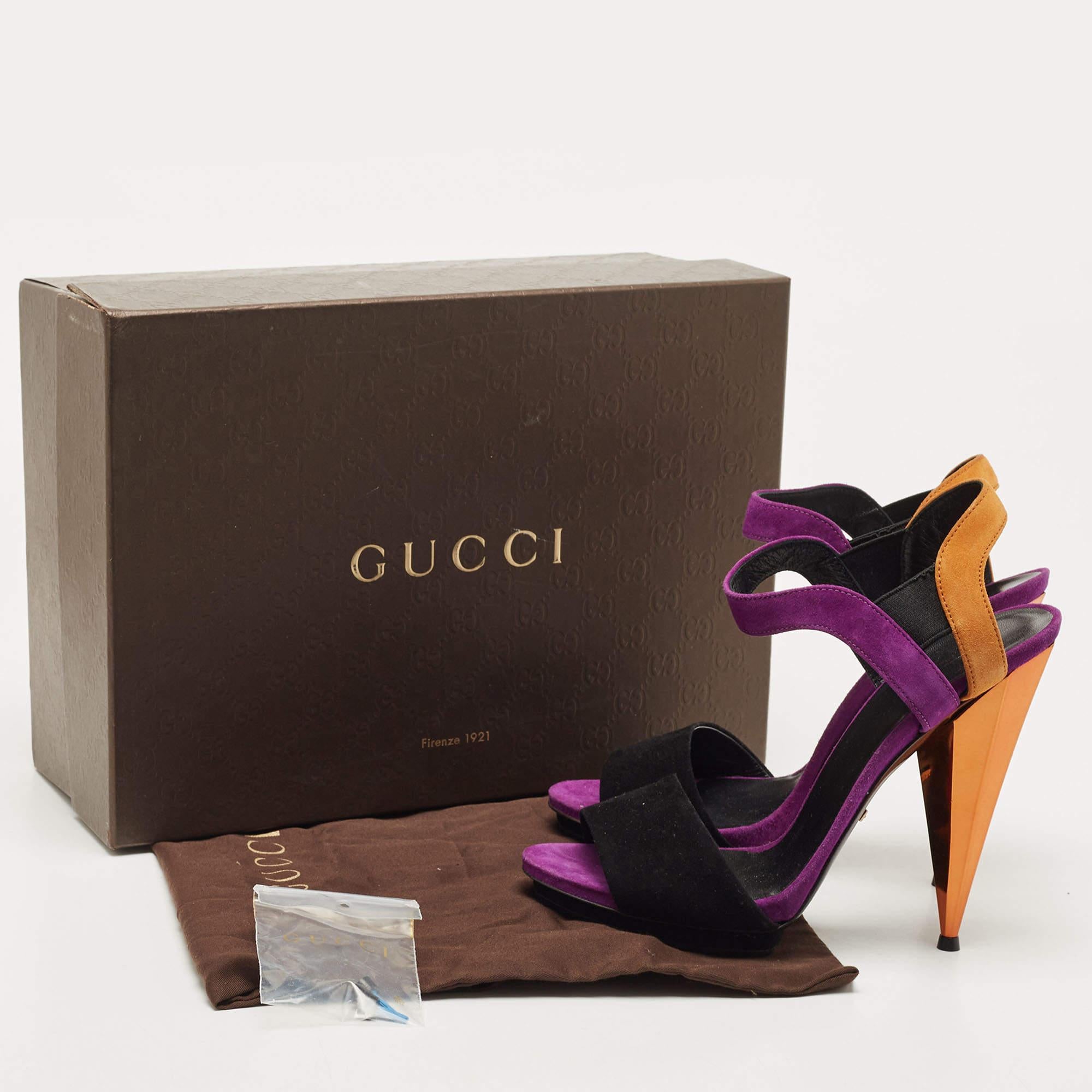 Gucci Multicolor Suede Mirrored Ankle Strap Pump Size 39 For Sale 4