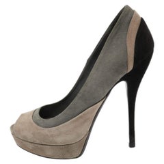 Gucci  Multicolor Suede Tricolour Peep Toe Platform Pumps Size 36