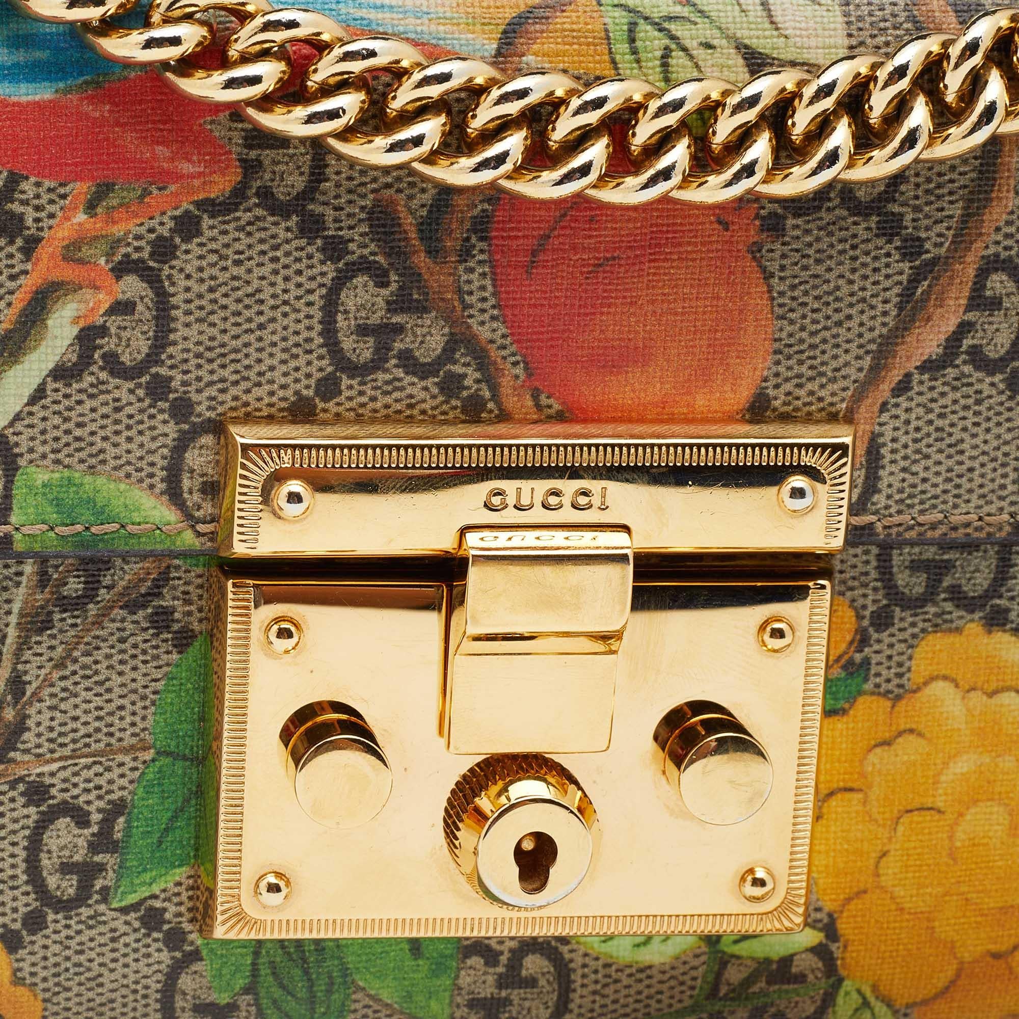 Gucci Multicolor Tian GG Supreme Canvas and Leather Small Padlock Shoulder Bag In Good Condition In Dubai, Al Qouz 2