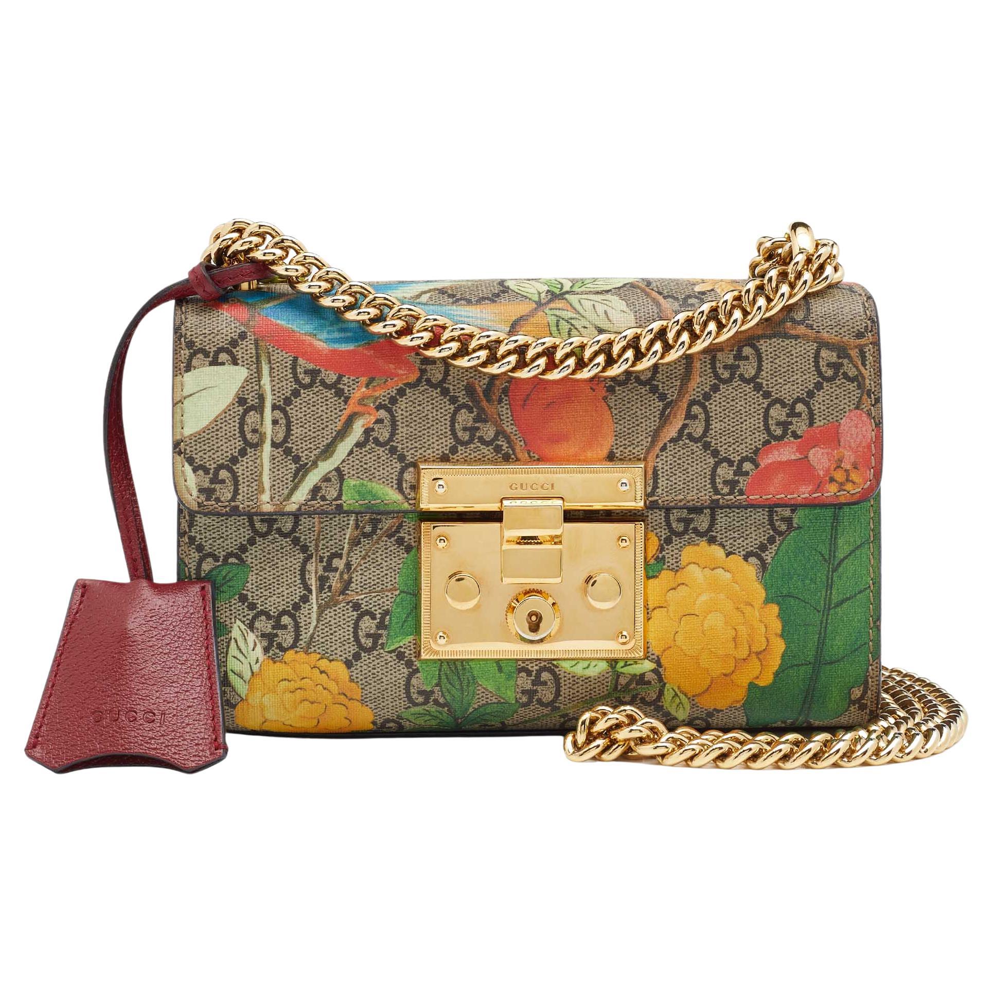 Gucci Multicolor Tian GG Supreme Canvas and Leather Small Padlock Shoulder Bag