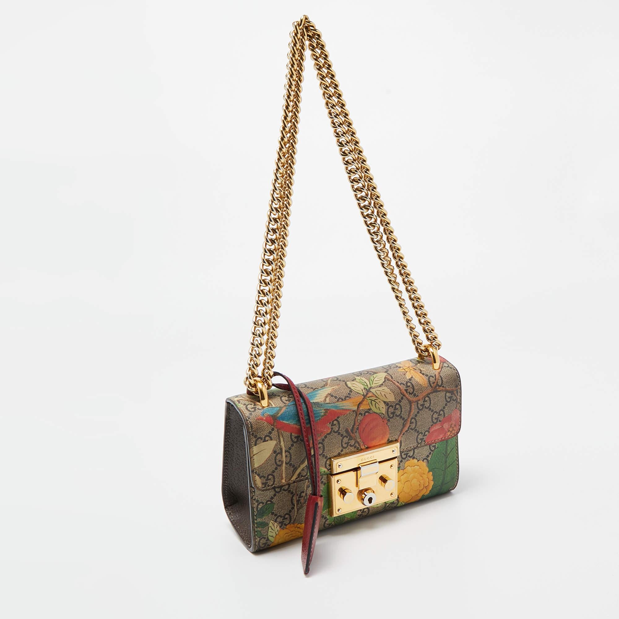 Women's Gucci Multicolor Tian GG Supreme Canvas Small Padlock Shoulder Bag