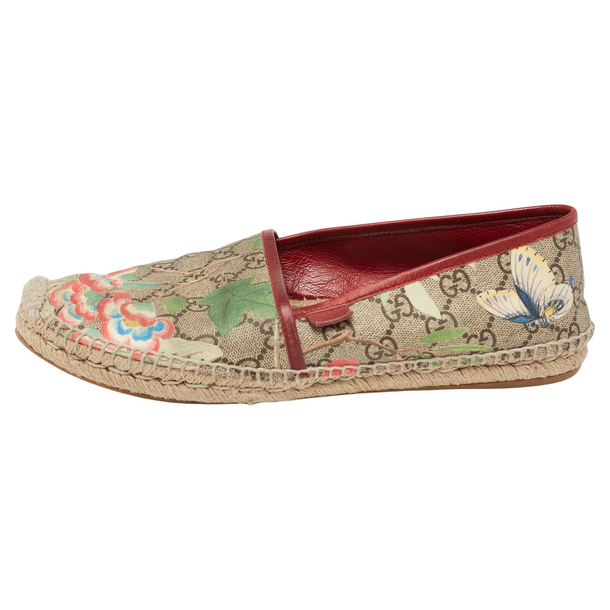 Gucci Multicolor Tian Print GG Supreme Canvas Flat Espadrilles Size 41.5