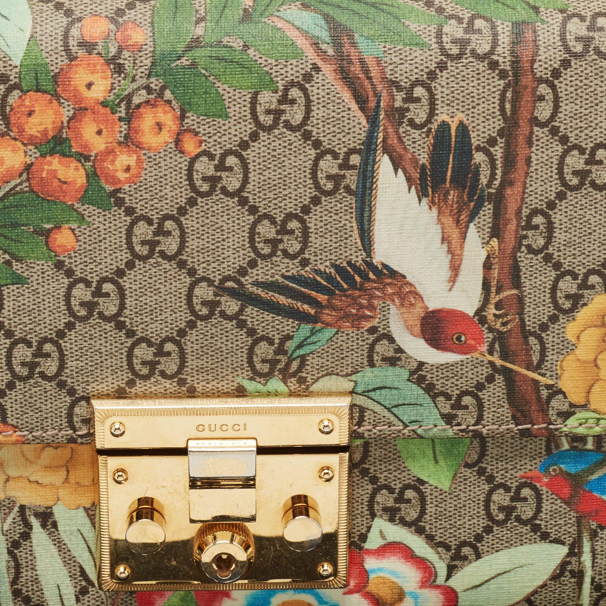 Gucci Multicolor Tian Print GG Supreme Canvas Medium Padlock Shoulder Bag 9