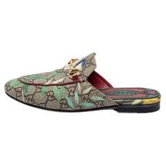 Gucci Multicolor Tian Print GG Supreme Canvas Princetown Flat Mules Size 35