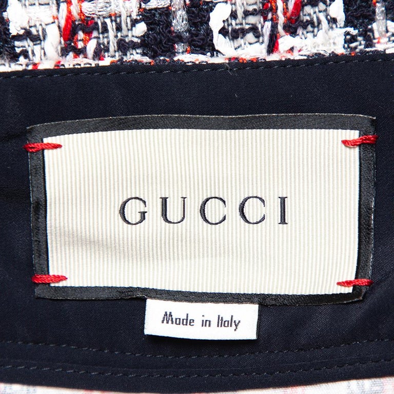 Gucci Multicolor Tweed Metal Logo Belt Detail A-Line Skirt M at 1stDibs