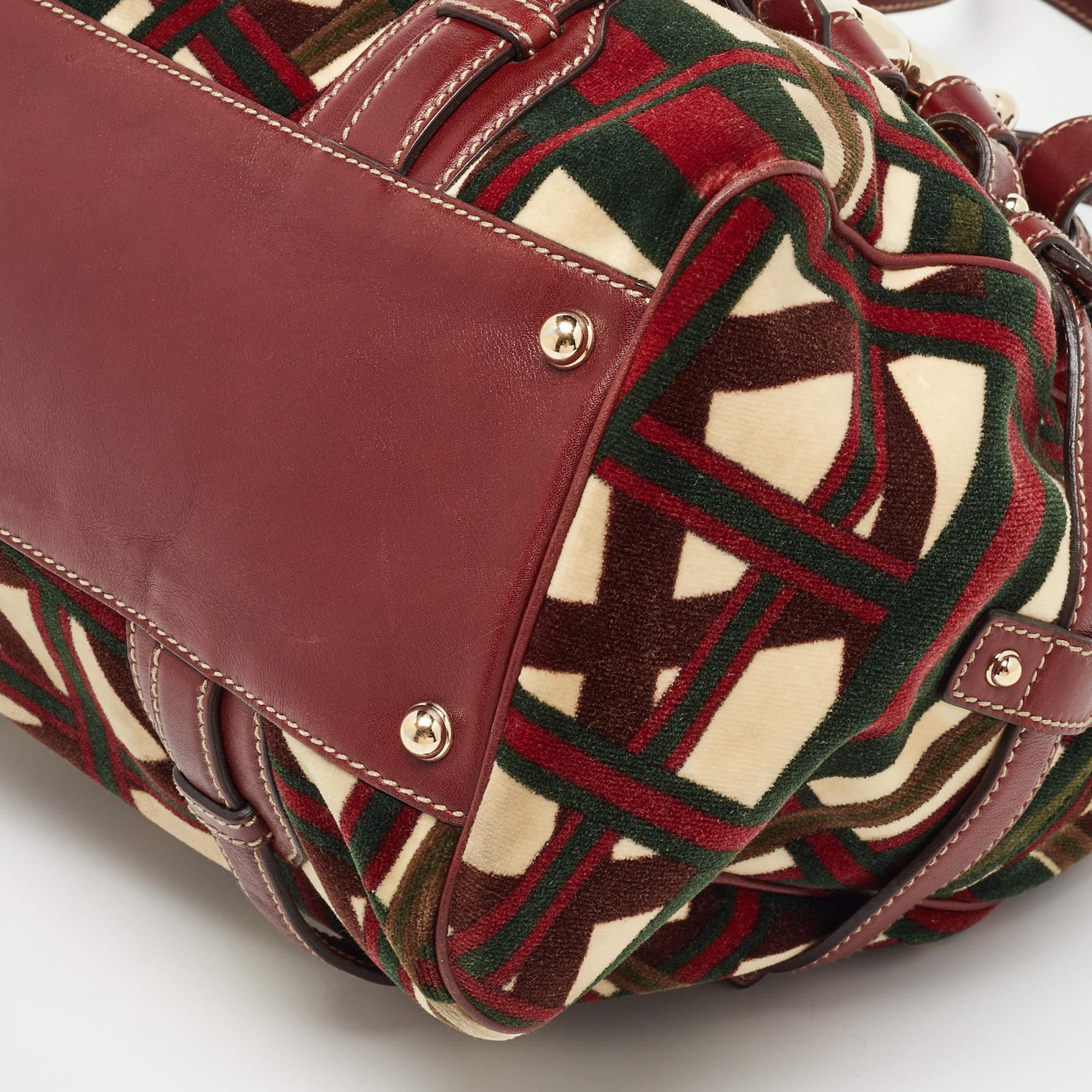 Gucci Multicolor Velvet and Leather Medium 85th Anniversary Boston Bag For Sale 8