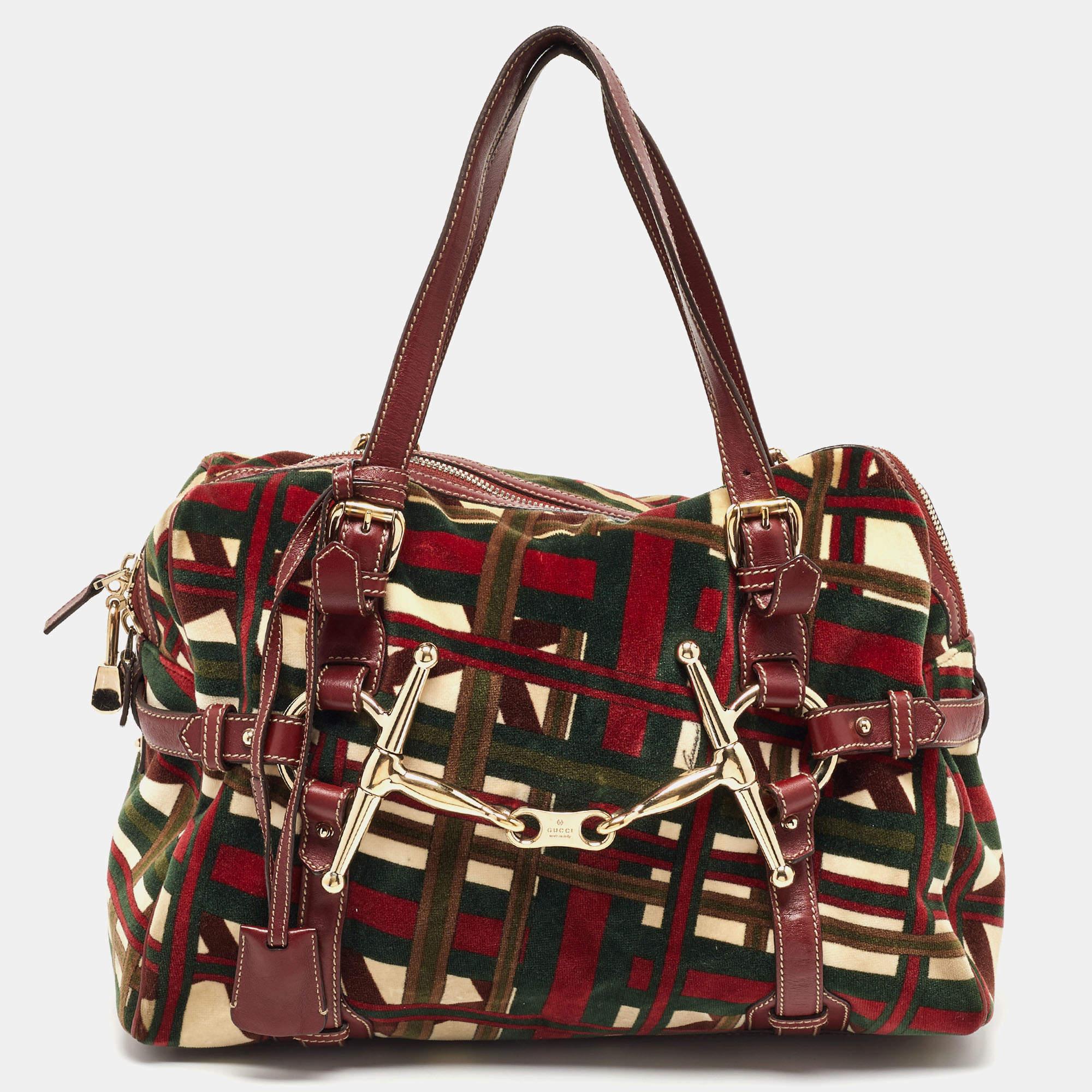 Gucci Multicolor Velvet and Leather Medium 85th Anniversary Boston Bag For Sale 12