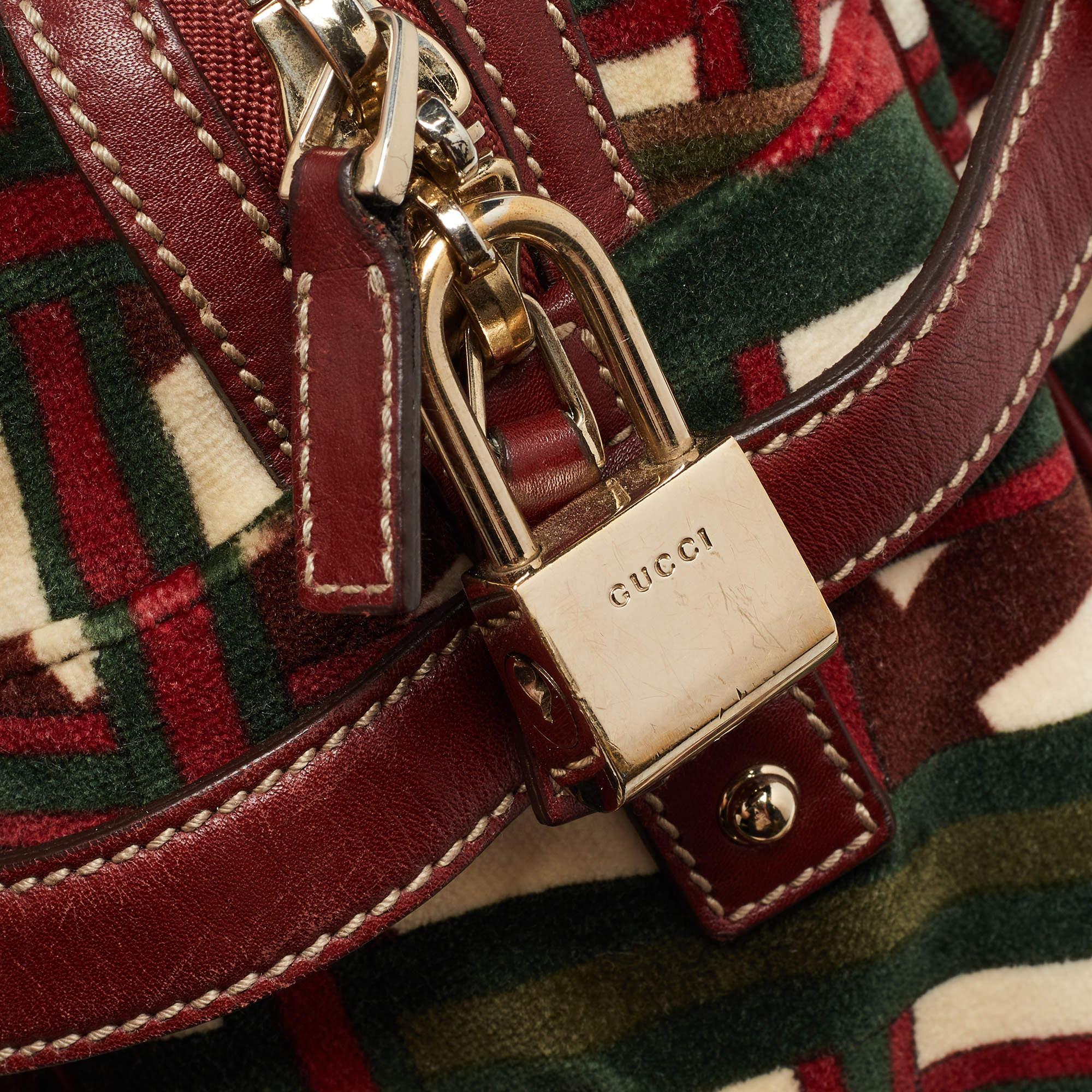 Gucci Multicolor Velvet and Leather Medium 85th Anniversary Boston Bag For Sale 3