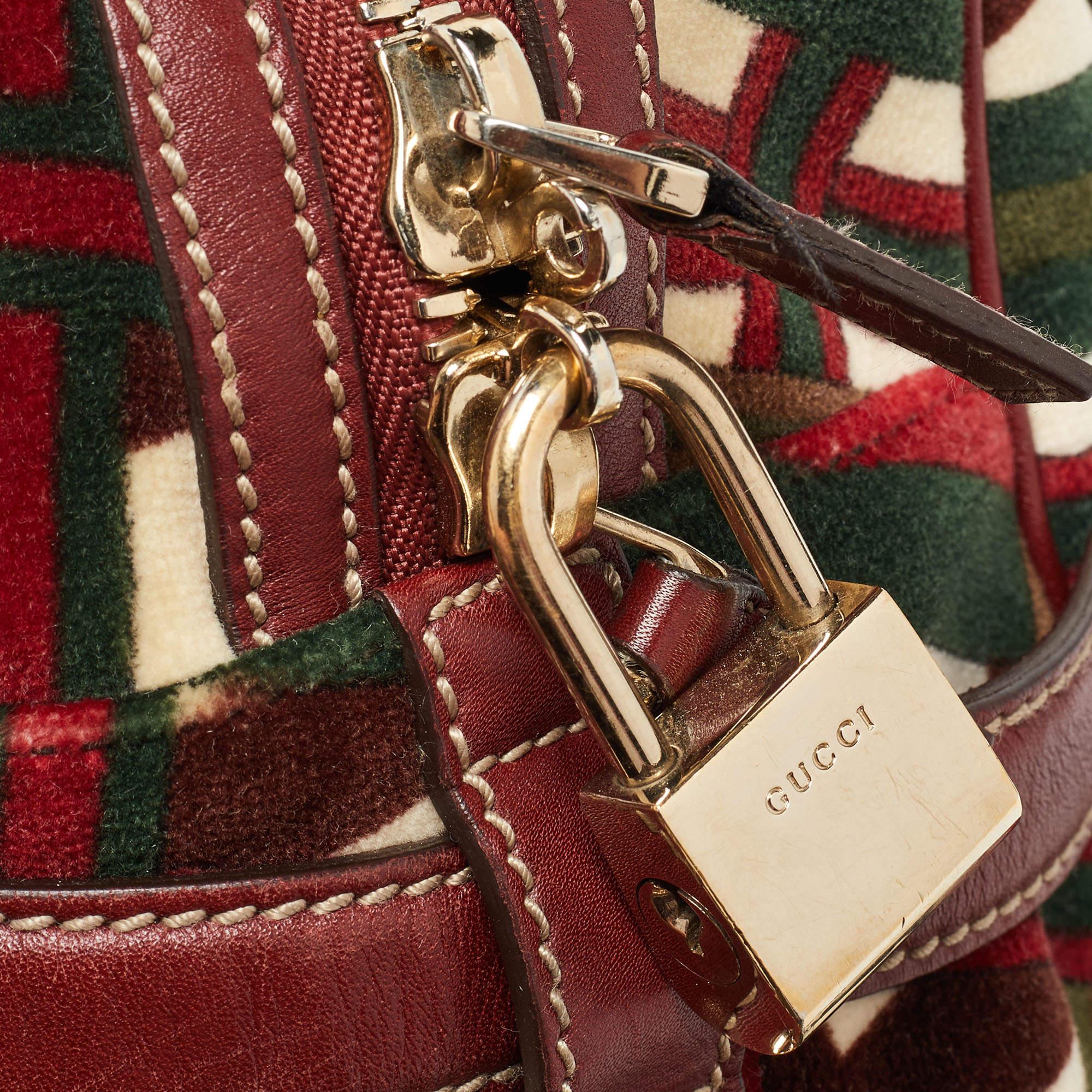 Gucci Multicolor Velvet and Leather Medium 85th Anniversary Boston Bag For Sale 4