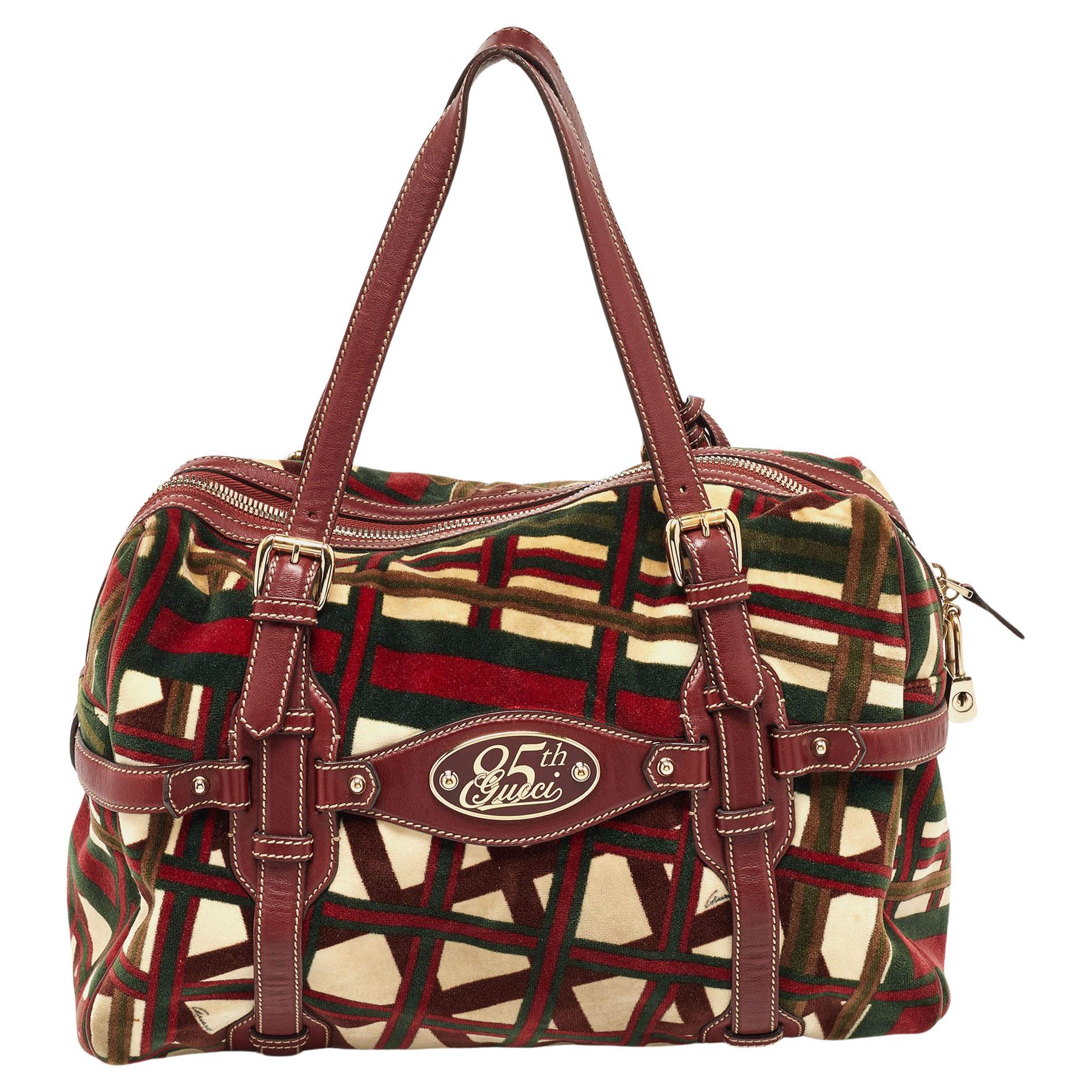 Gucci Multicolor Velvet and Leather Medium 85th Anniversary Boston Bag For Sale