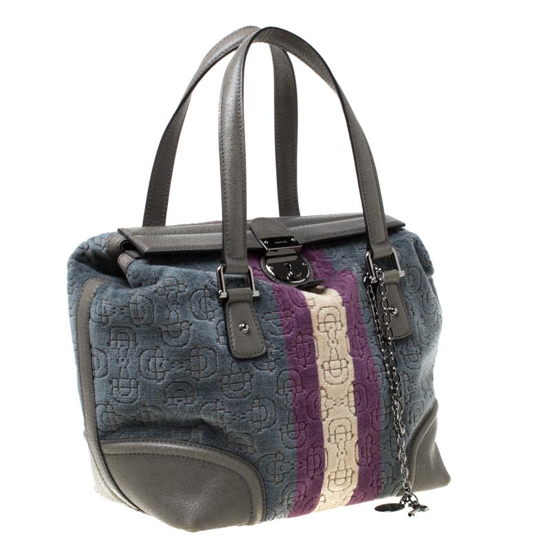 Gucci Multicolor Velvet Horsebit Treasure Small Boston Bag In Good Condition In Dubai, Al Qouz 2