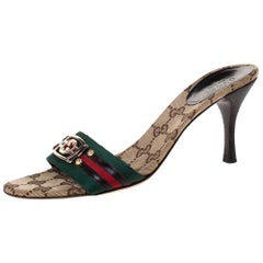 Gucci Multicolor Vintage Web GG Logo Detail Slide Sandals Size 36