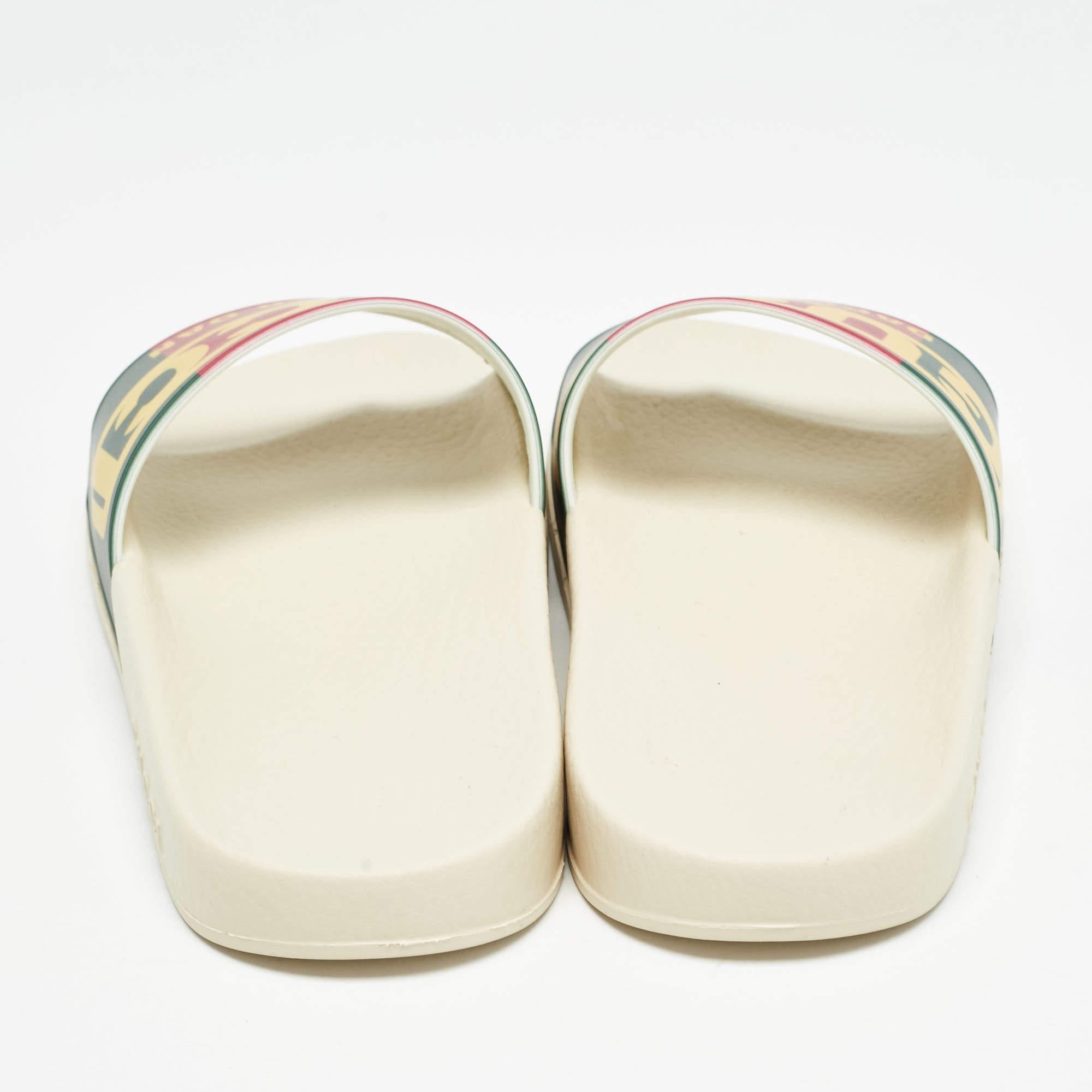 Women's Gucci Multicolor Web Logo Print Rubber Dapper Dan Slides Size 37