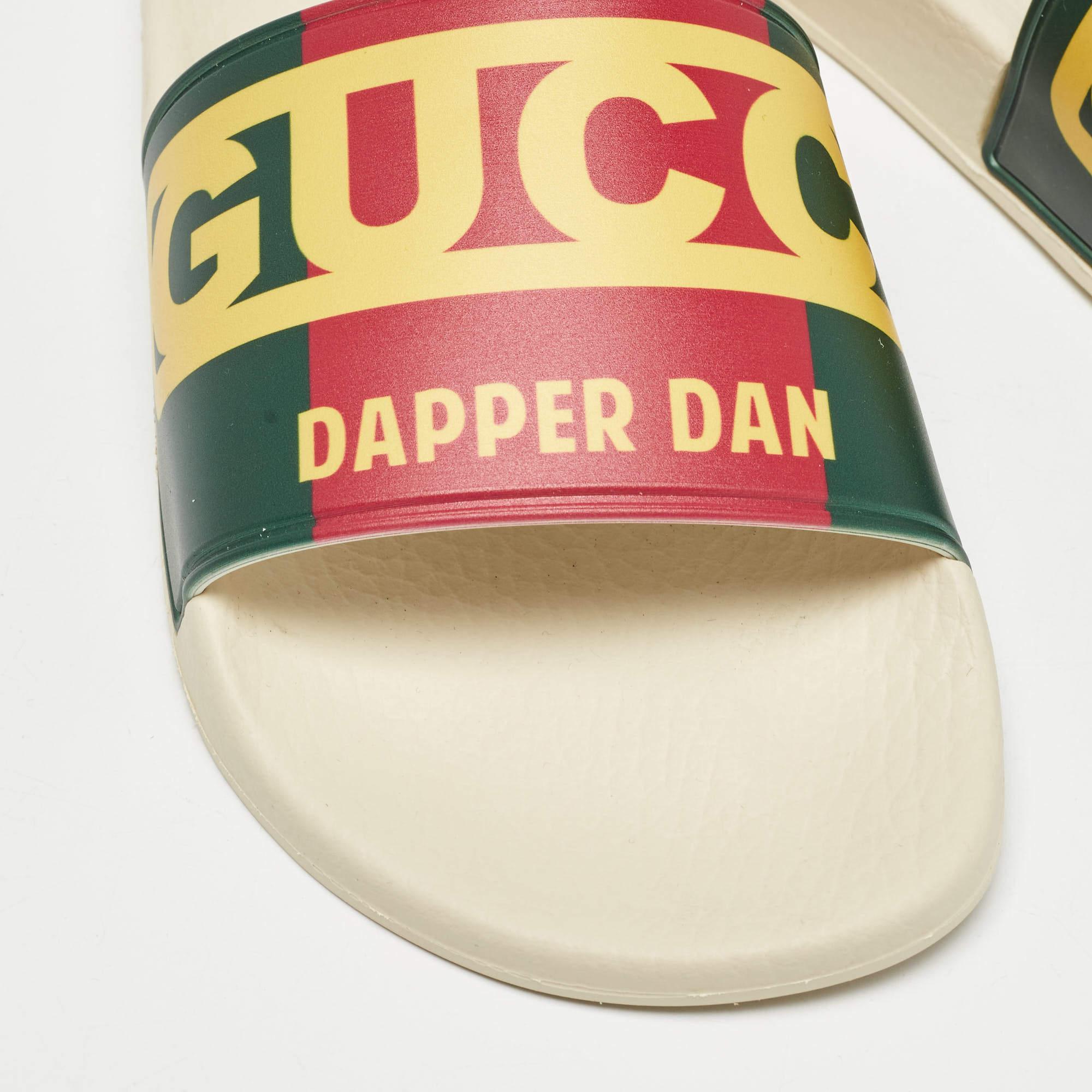 Gucci Multicolor Web Logo Print Rubber Dapper Dan Slides Size 37 2