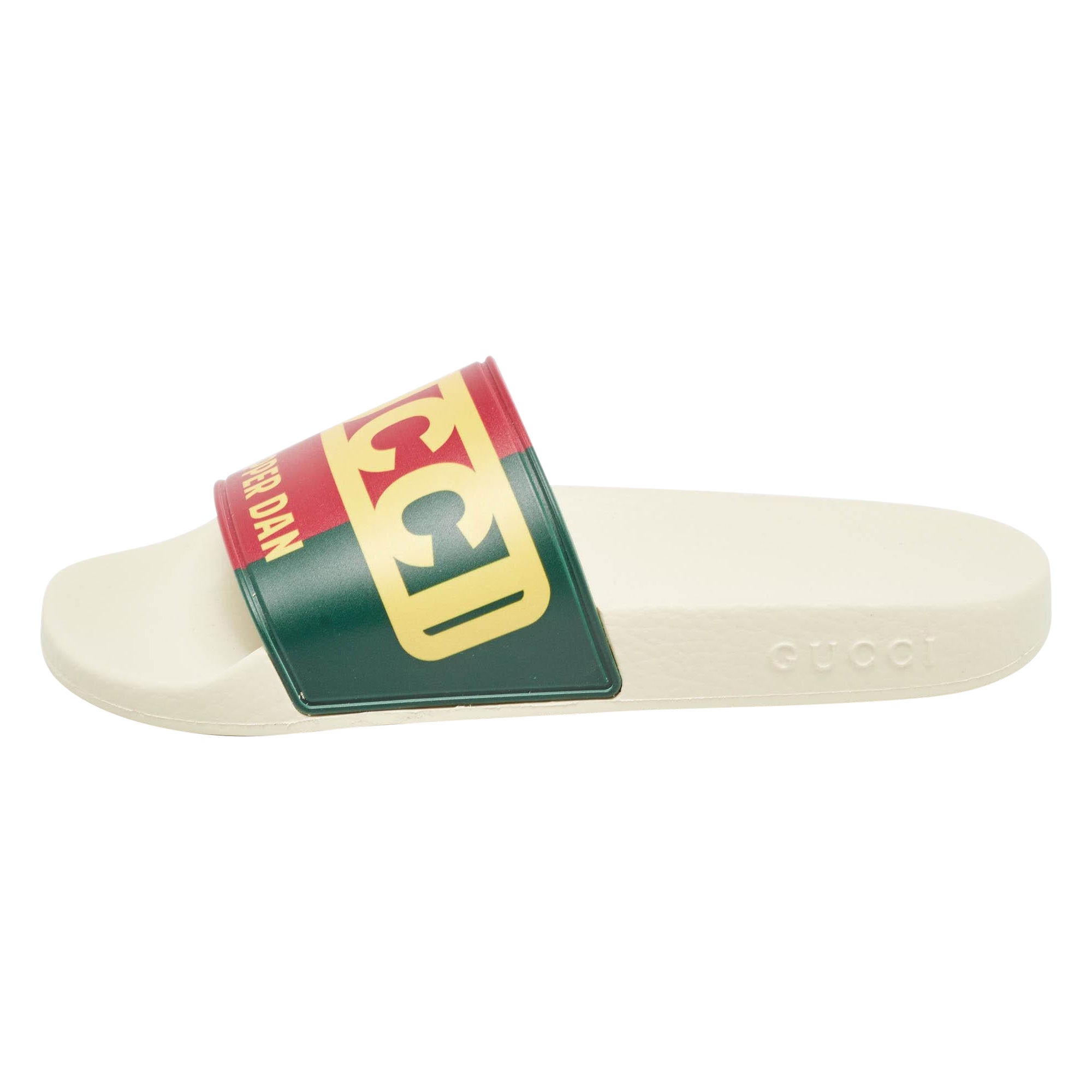 Gucci Multicolor Web Logo Print Rubber Dapper Dan Slides Size 37