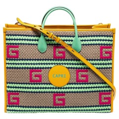 Gucci Multicolor Woven Fabric and Leather Capri Striped Tote