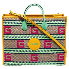 Gucci Multicolor Capri Striped Tote aus gewebtem Stoff und Leder