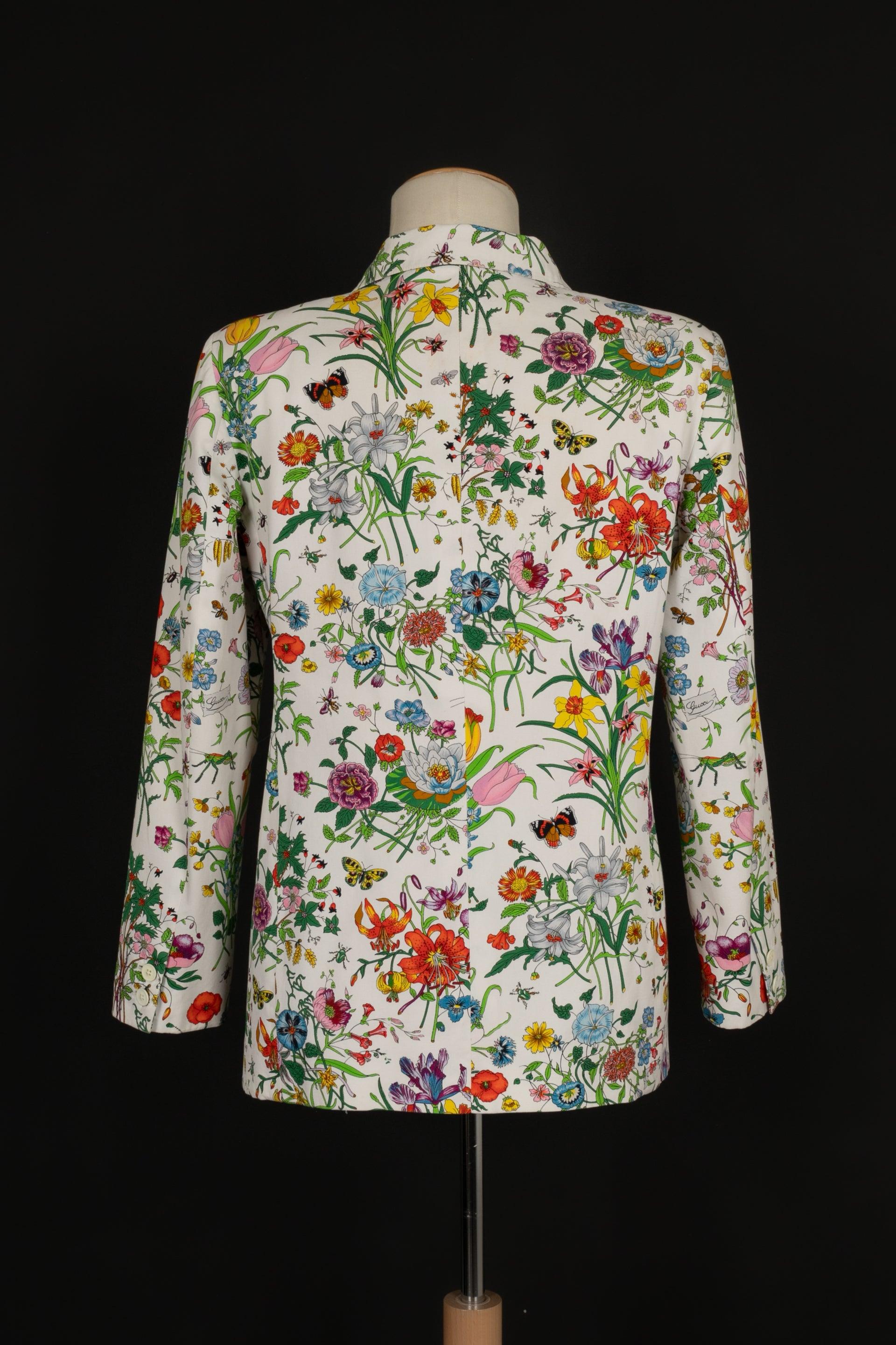 Beige Gucci Multicolored Flower Pattern Cotton Jacket