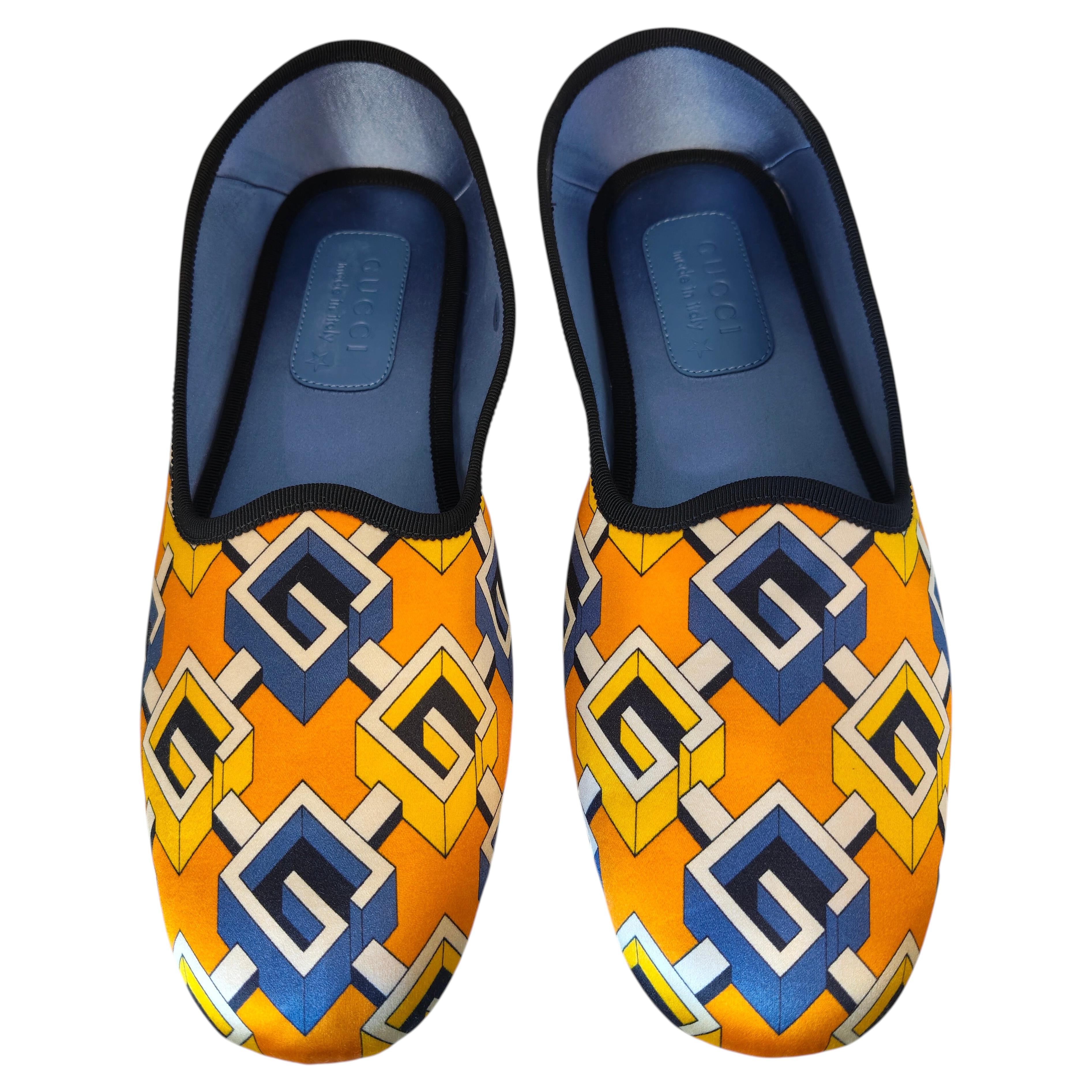 Mocassins Gucci contemporains en satin multicolore, taille 10 pour homme