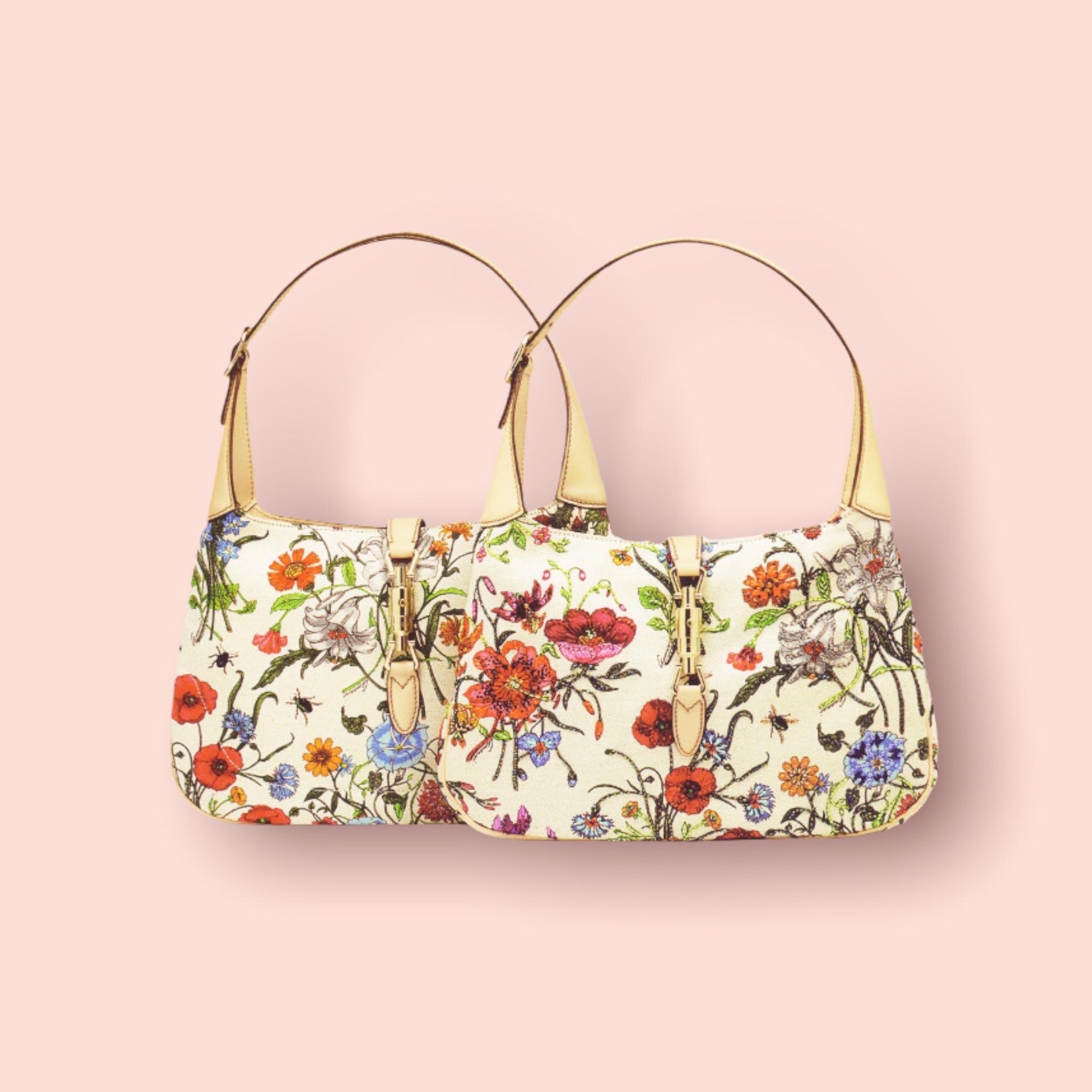 GUCCI Limited Edition Jackie Flora Print Embroidered Shoulder Bag - Museum Piece For Sale 4