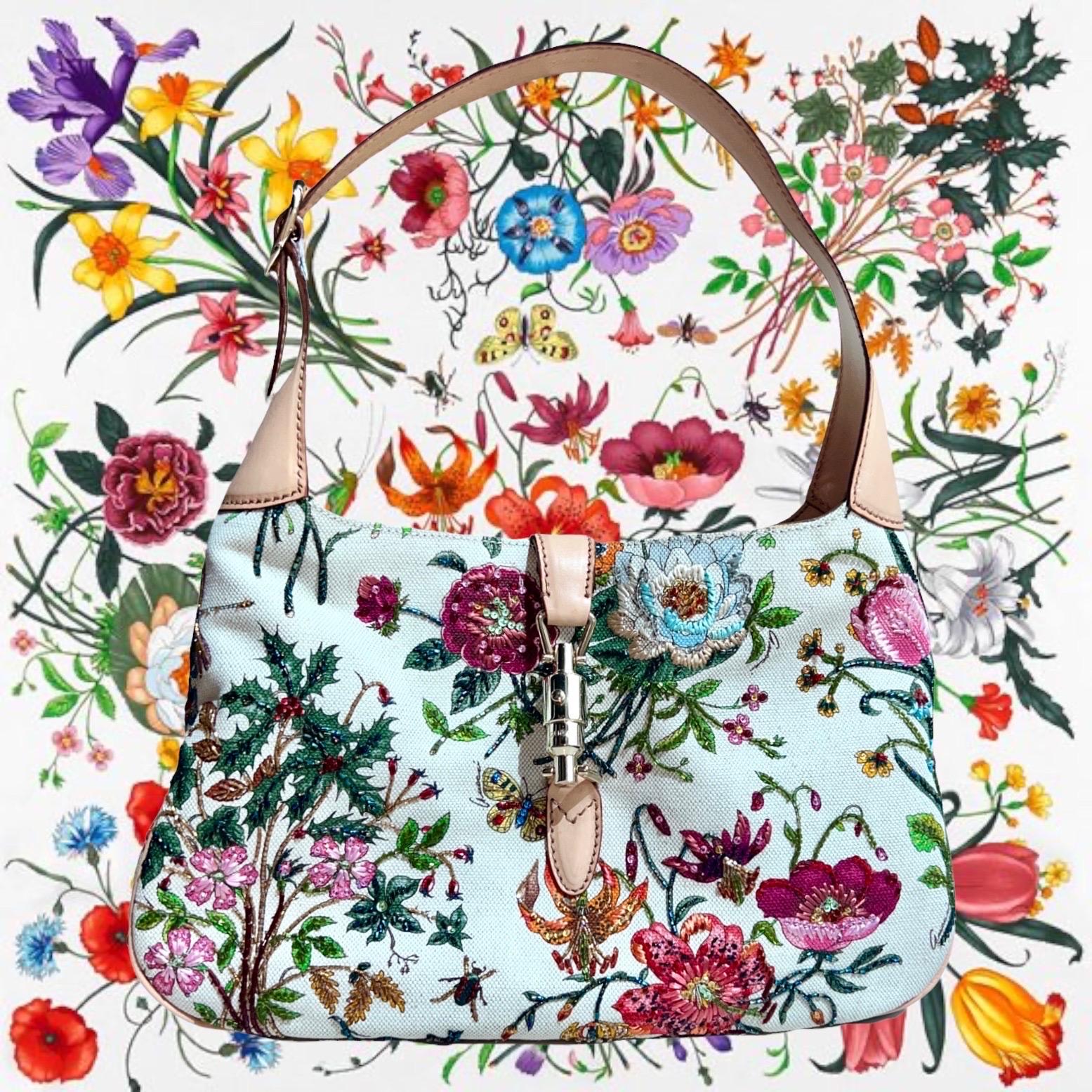 GUCCI Limited Edition Jackie Flora Print Embroidered Shoulder Bag - Museum Piece For Sale 5