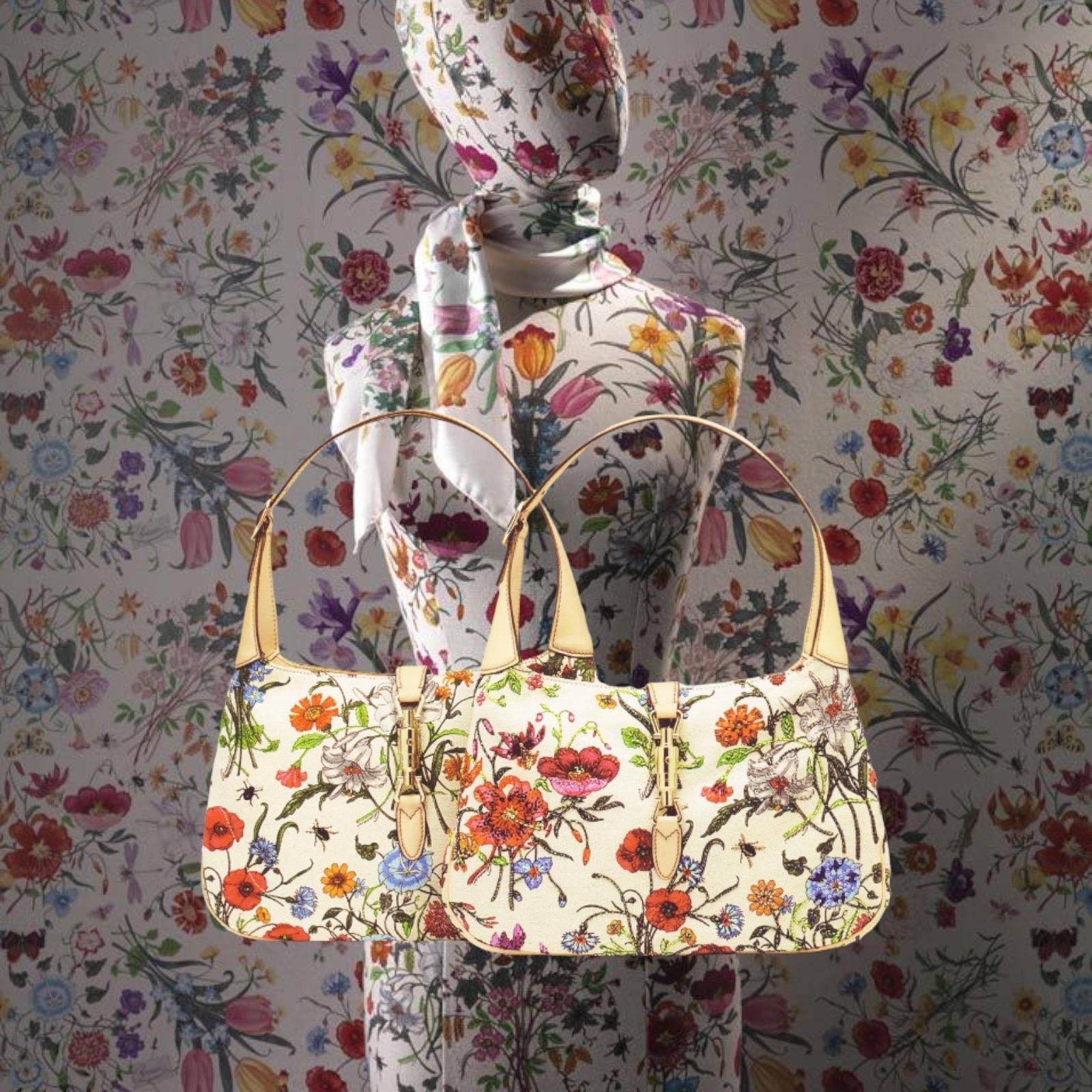 GUCCI Limited Edition Jackie Flora Print Embroidered Shoulder Bag - Museum Piece For Sale 6