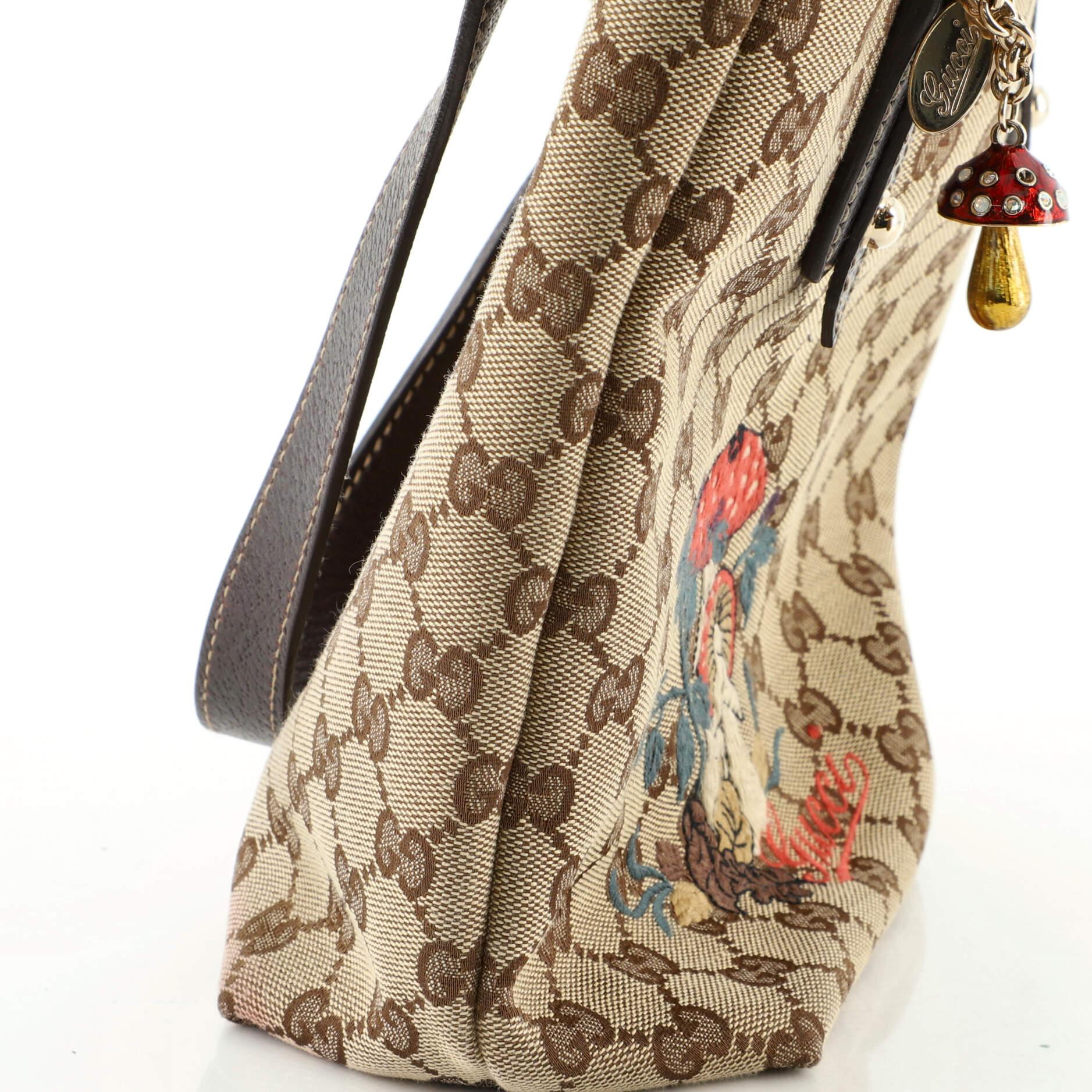 Gucci Mushroom Tote Embroidered GG Canvas Small In Good Condition In NY, NY