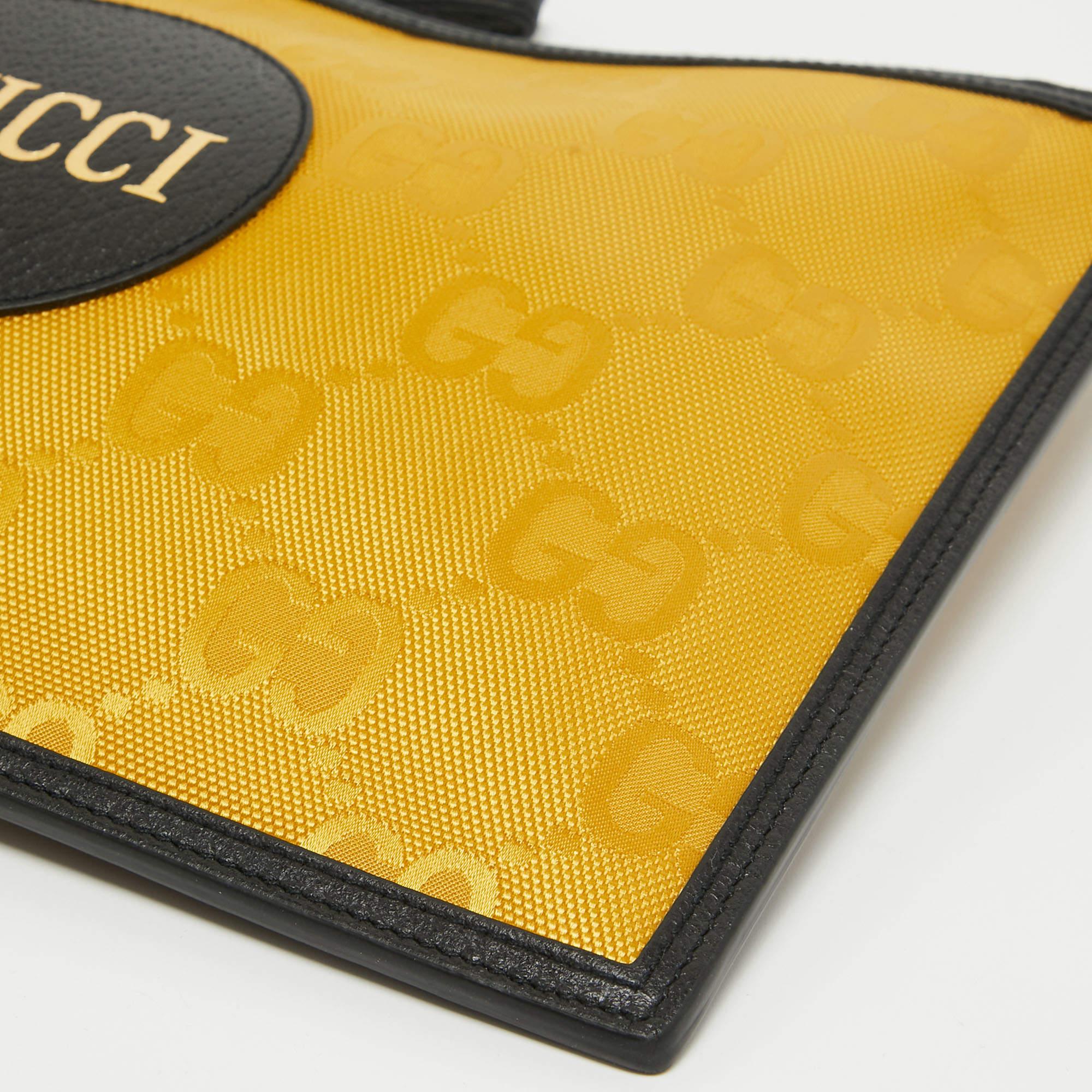 Gucci Mustard/Black GG Nylon and Leather Off The Grid Clutch For Sale 6