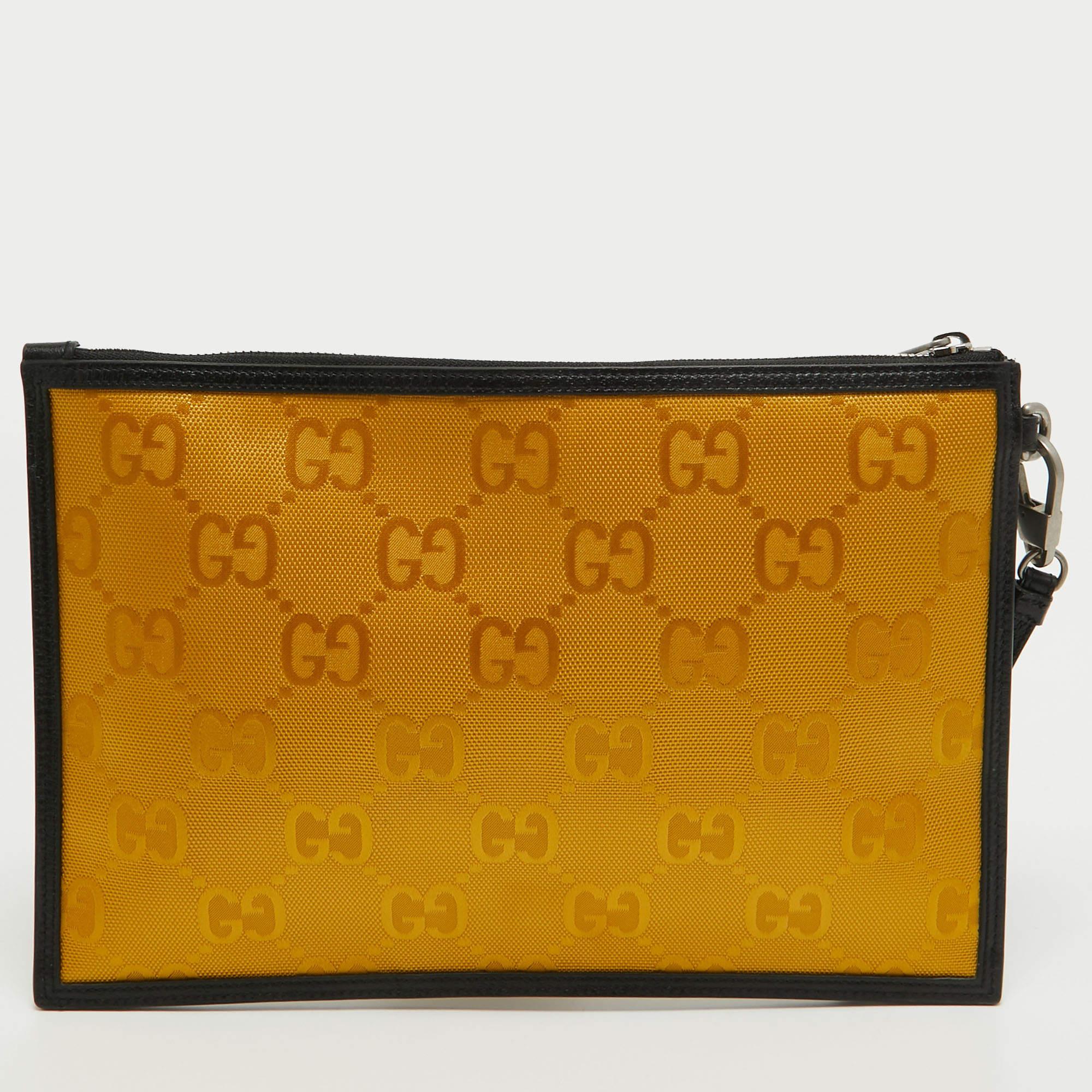 Gucci Mustard/Black GG Nylon and Leather Off The Grid Clutch 4