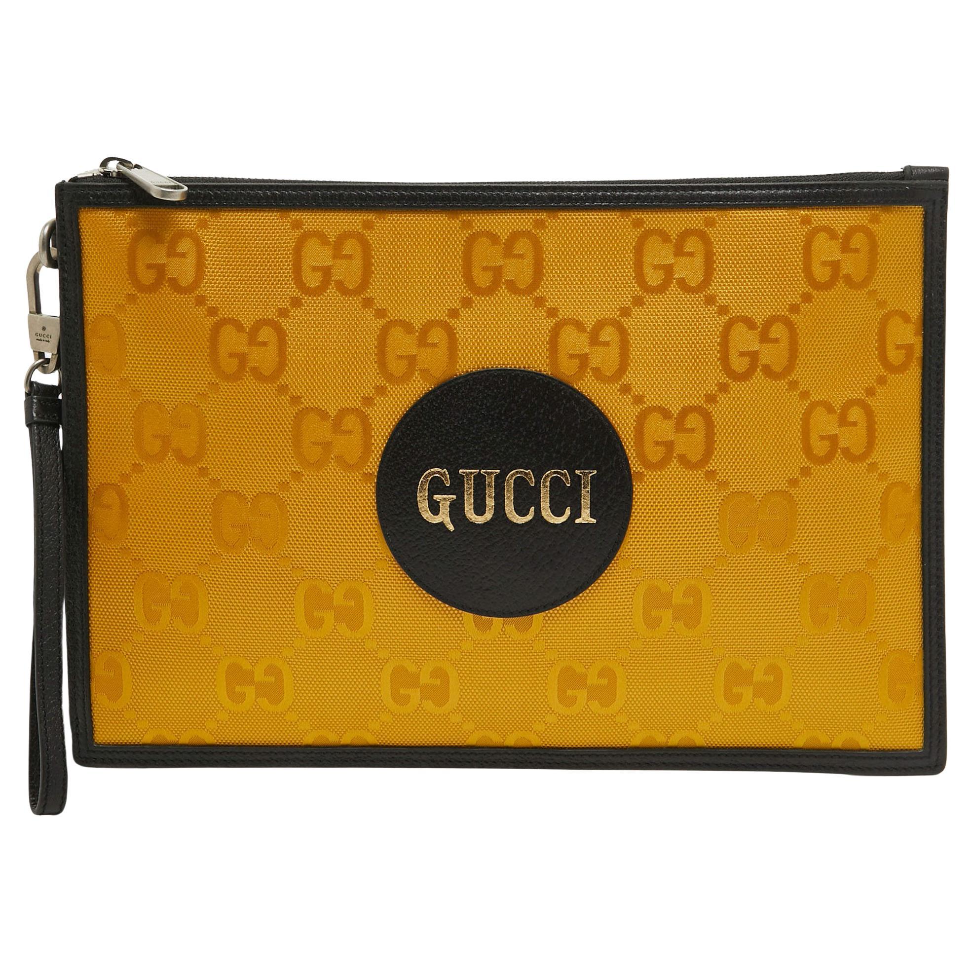 Gucci Mustard/Black GG Nylon and Leather Off The Grid Clutch For Sale